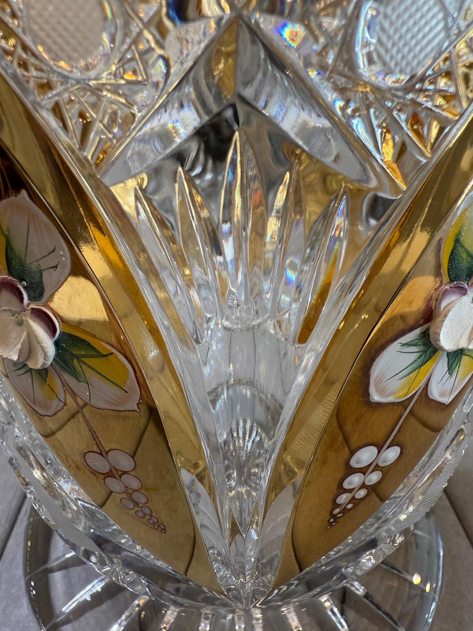 Hand Cut Tom Bohemia Crystal Vase with Porcelain Flowers 3