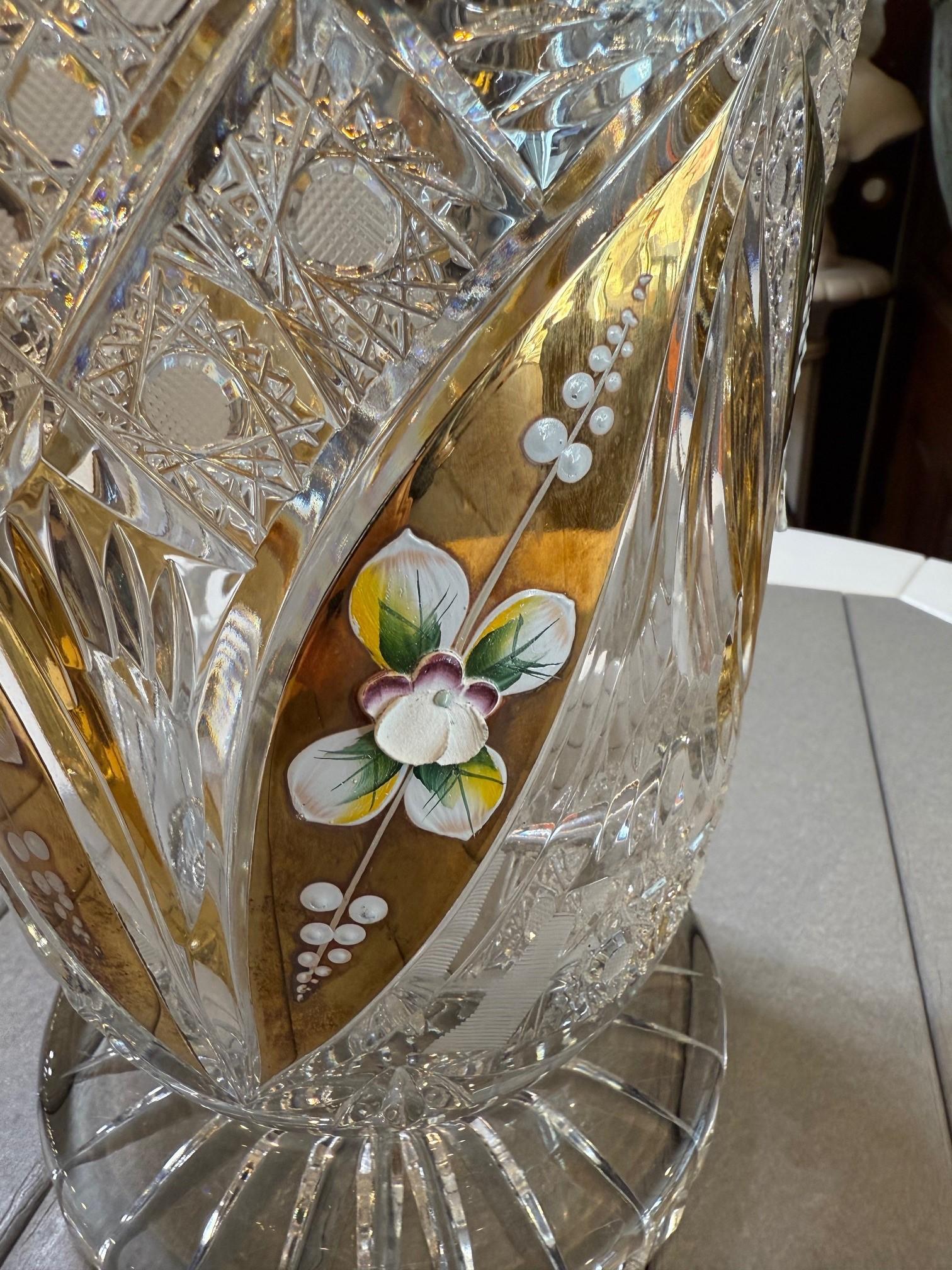 Hand Cut Tom Bohemia Crystal Vase with Porcelain Flowers 4
