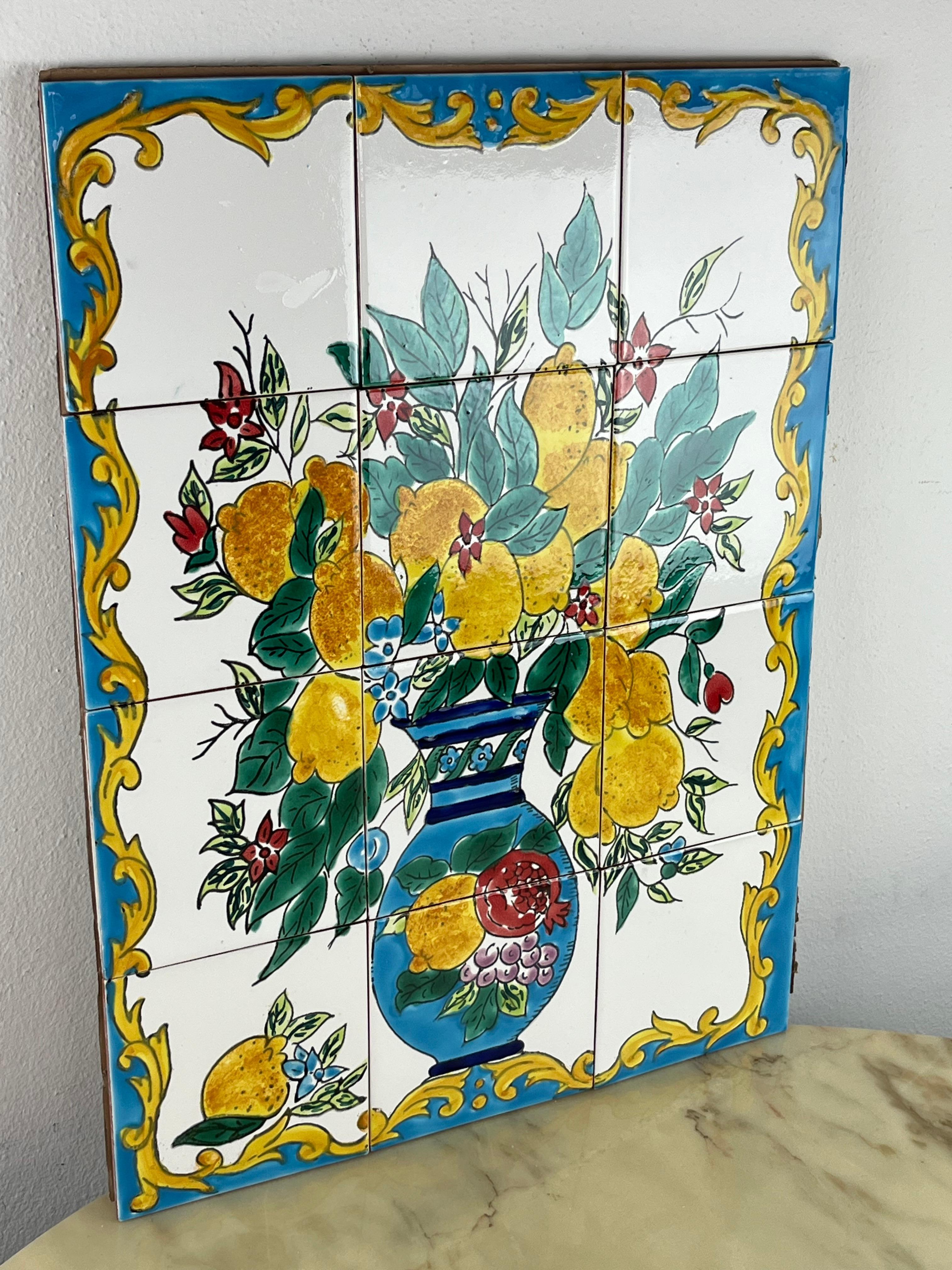 Italian Hand-decorated Ceramic Panel 60 x 45 cm, Italy, 1980s For Sale