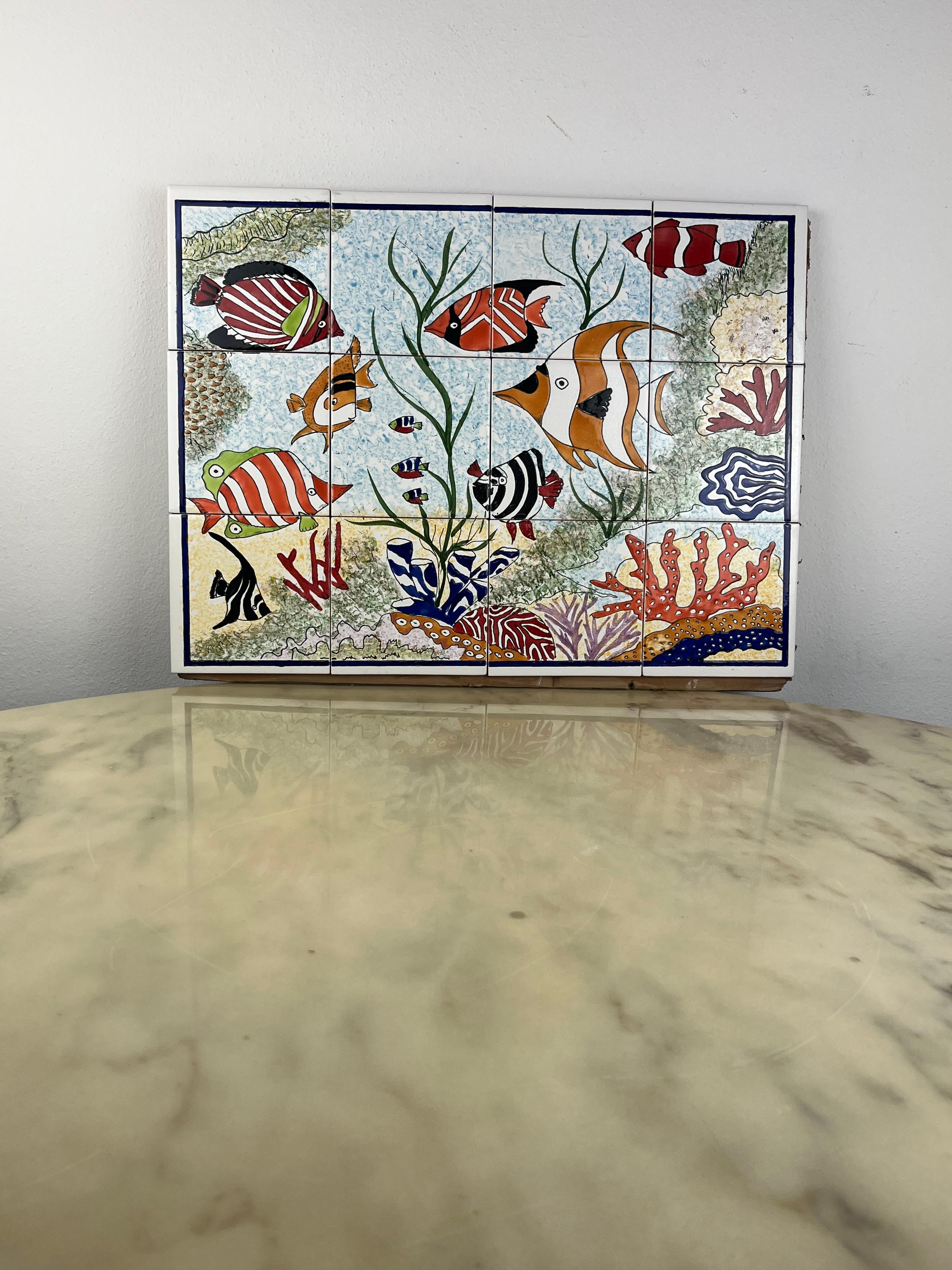 Other Hand-decorated Ceramic Panel 60 x 45 cm, Italy, 1980s For Sale