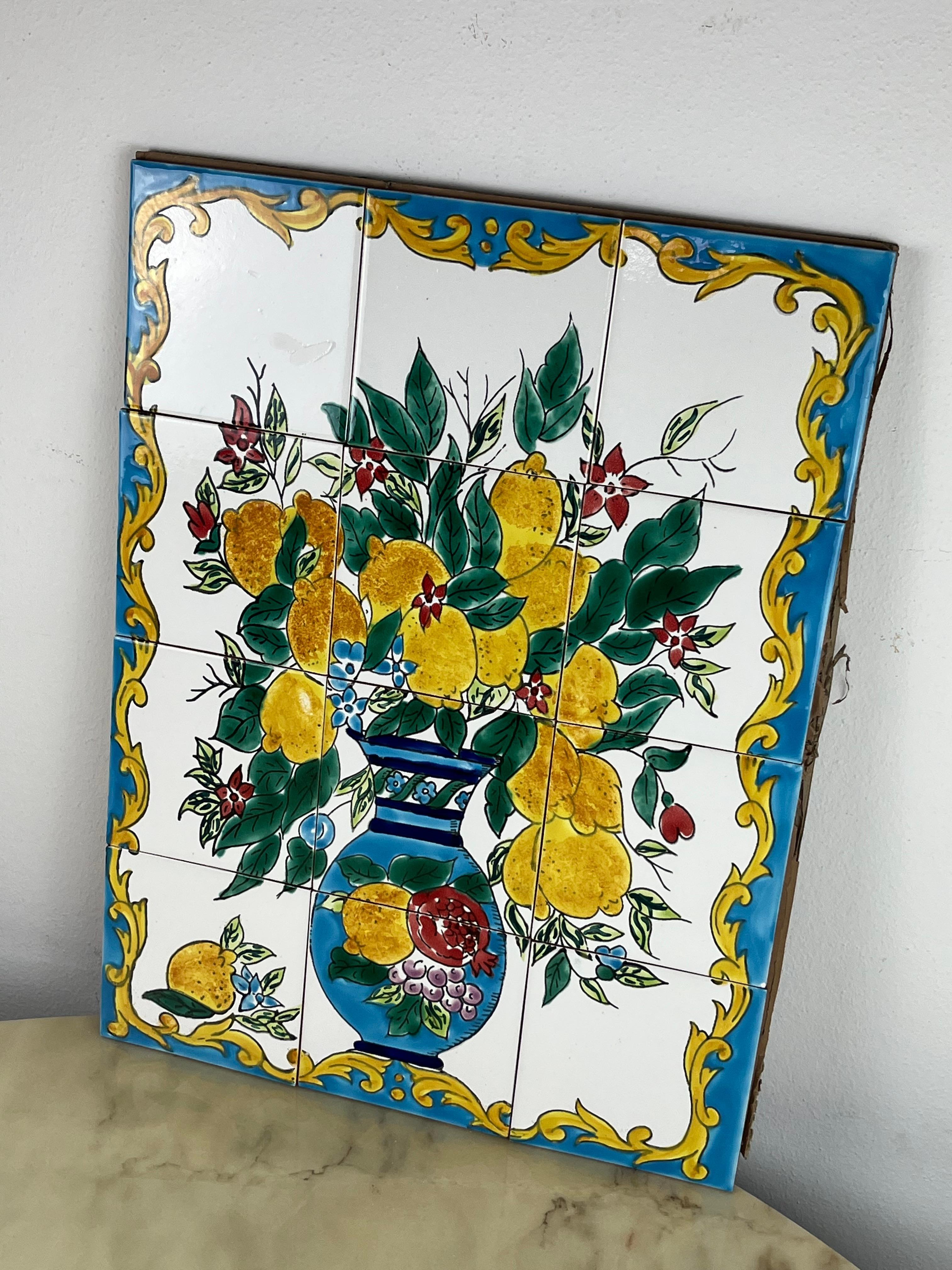 Hand-decorated Ceramic Panel 60 x 45 cm, Italy, 1980s In Good Condition For Sale In Palermo, IT