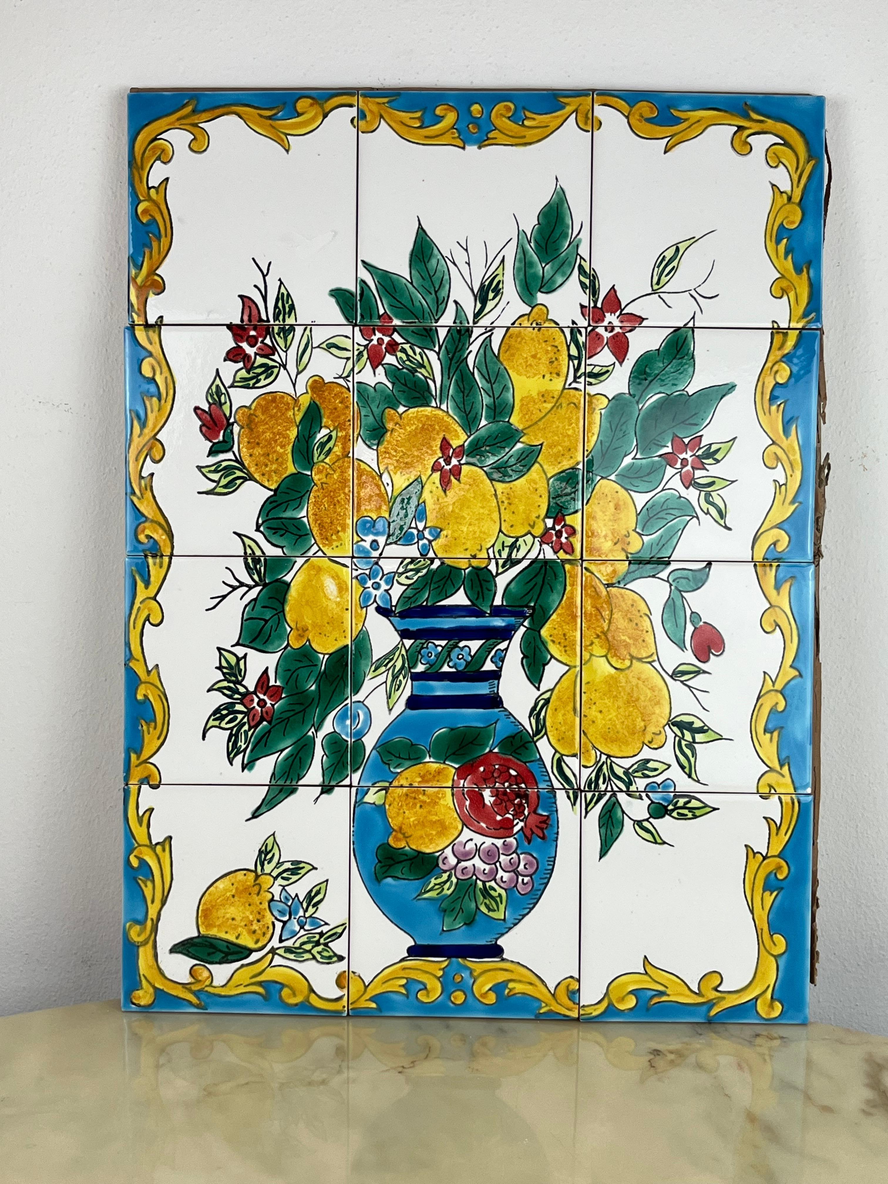 Late 20th Century Hand-decorated Ceramic Panel 60 x 45 cm, Italy, 1980s For Sale