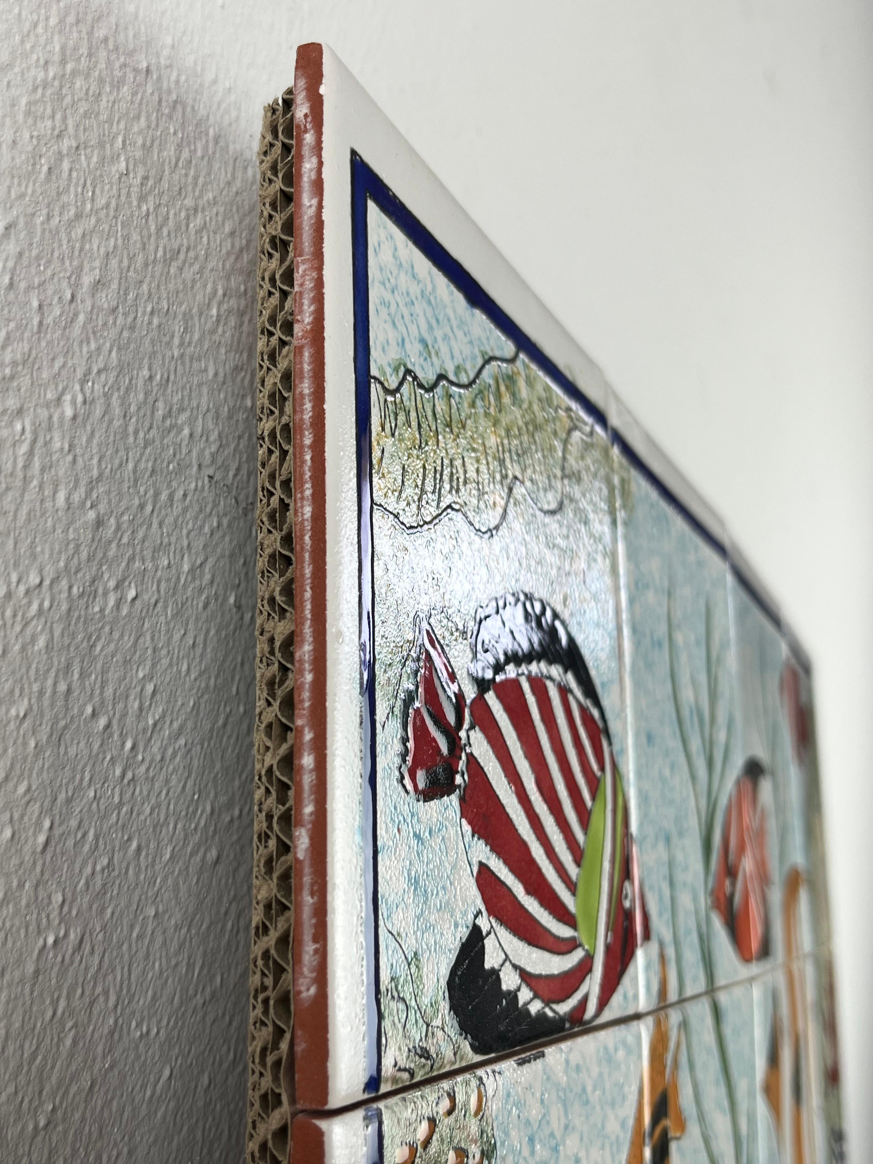 Ceramica Pannello di ceramica decorato a mano 60 x 45 cm, anni '80 in vendita