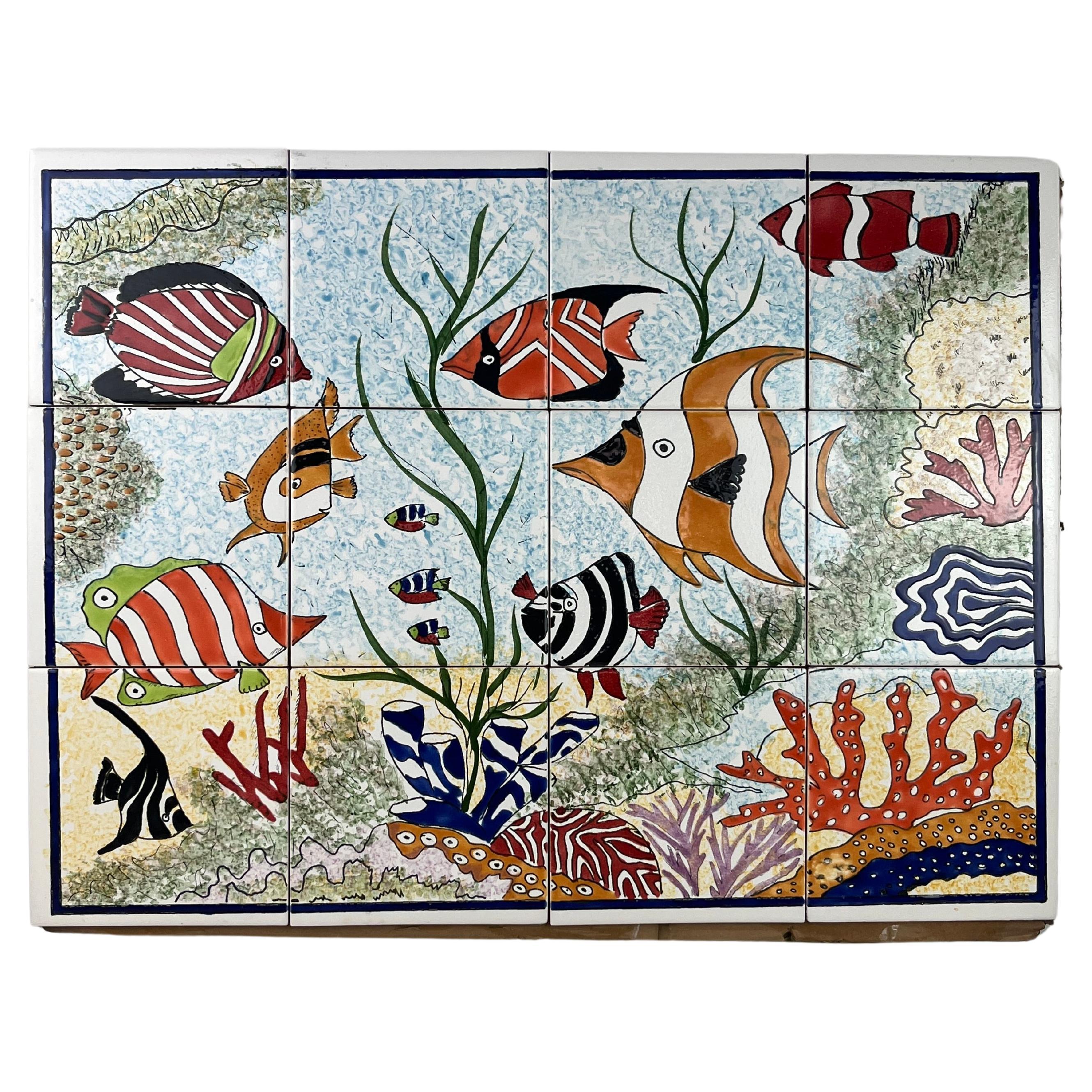 Hand-decorated Ceramic Panel 60 x 45 cm, Italy, 1980s For Sale