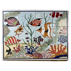Panneau en céramique décoré à la main 60 x 45 cm, années 1980