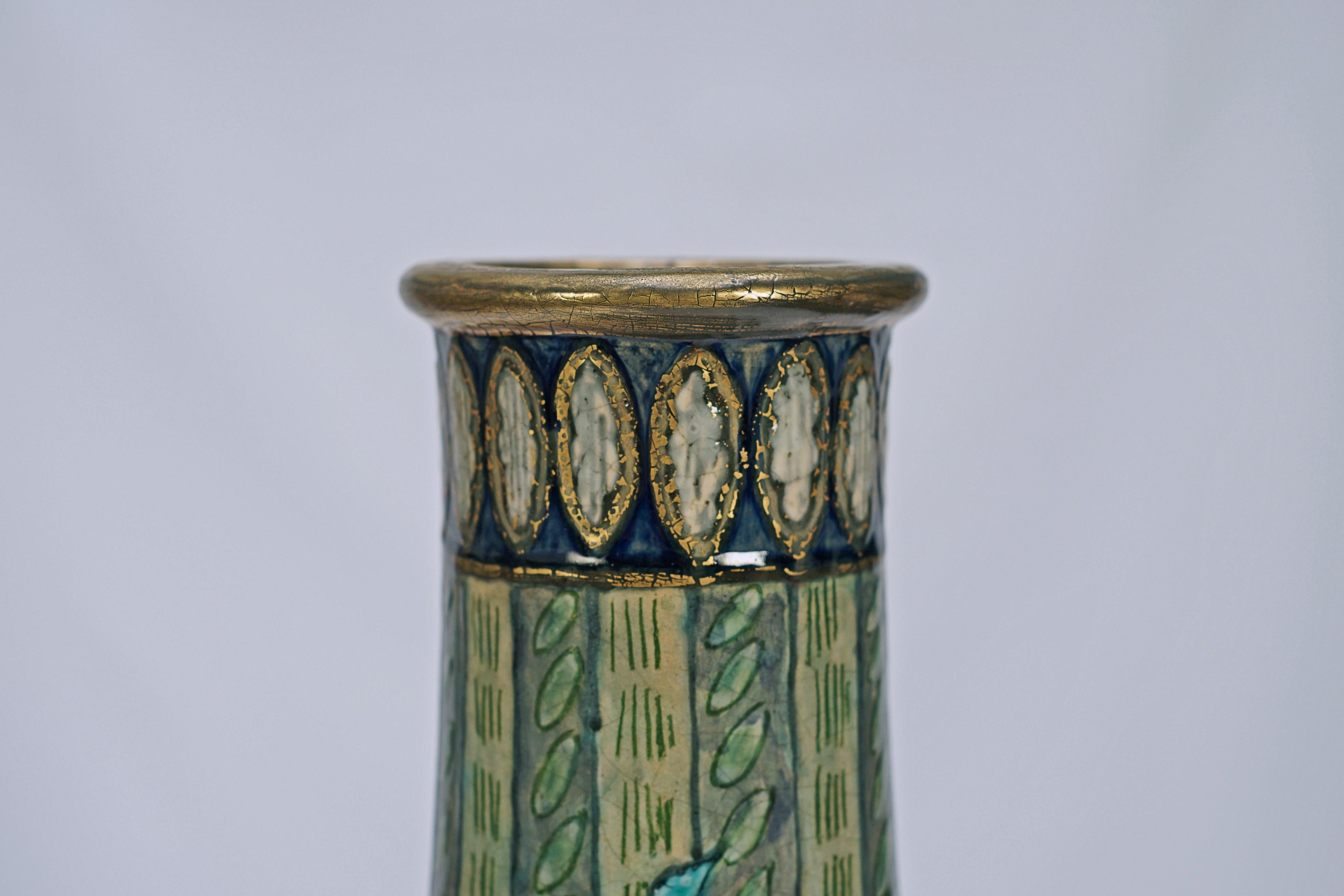 Hand-Painted French stoneware ceramic vase, design by André Methey