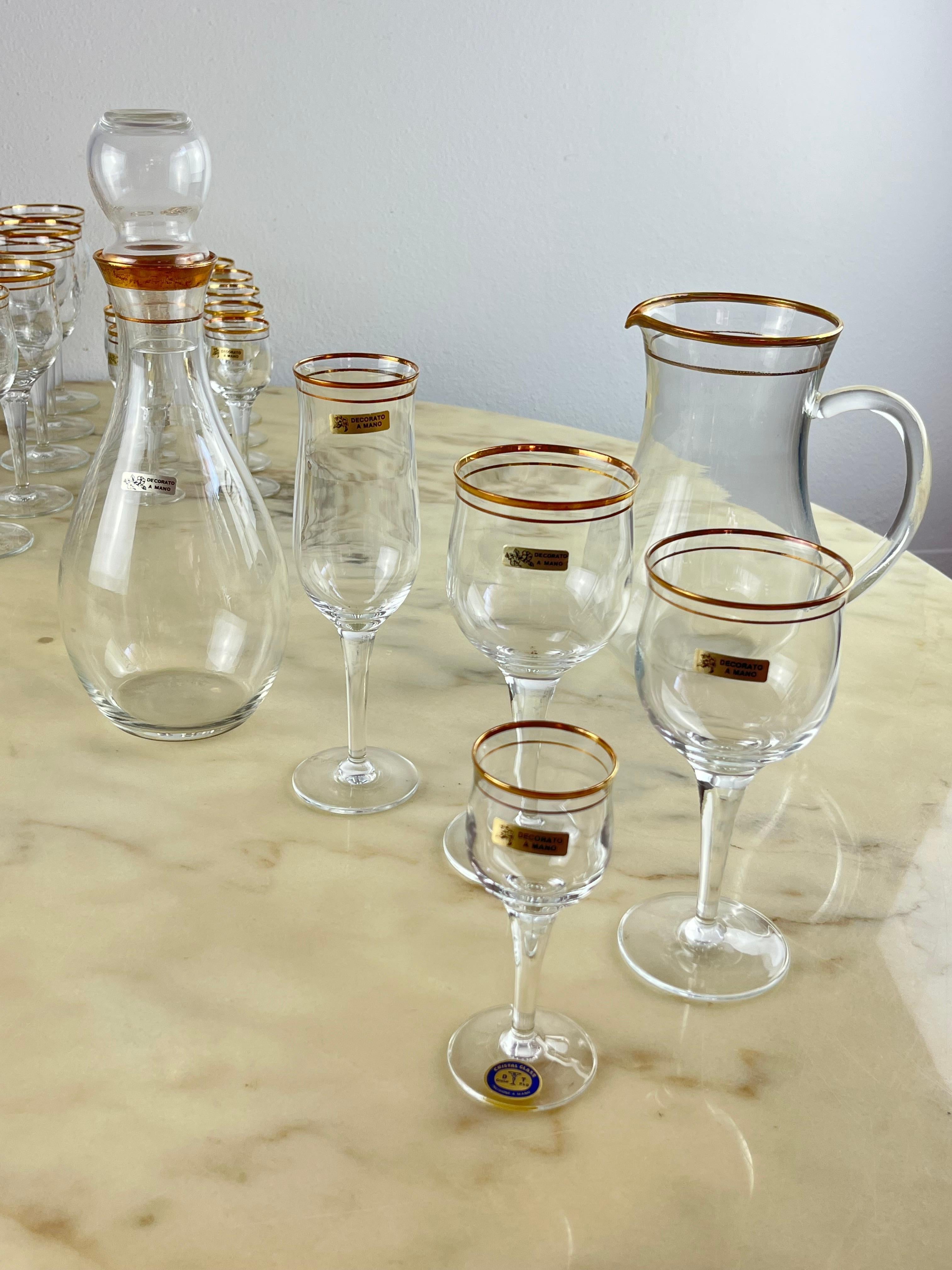 Hand-decorated crystal glass set, Italy, 1950s, 48 pieces For Sale 6