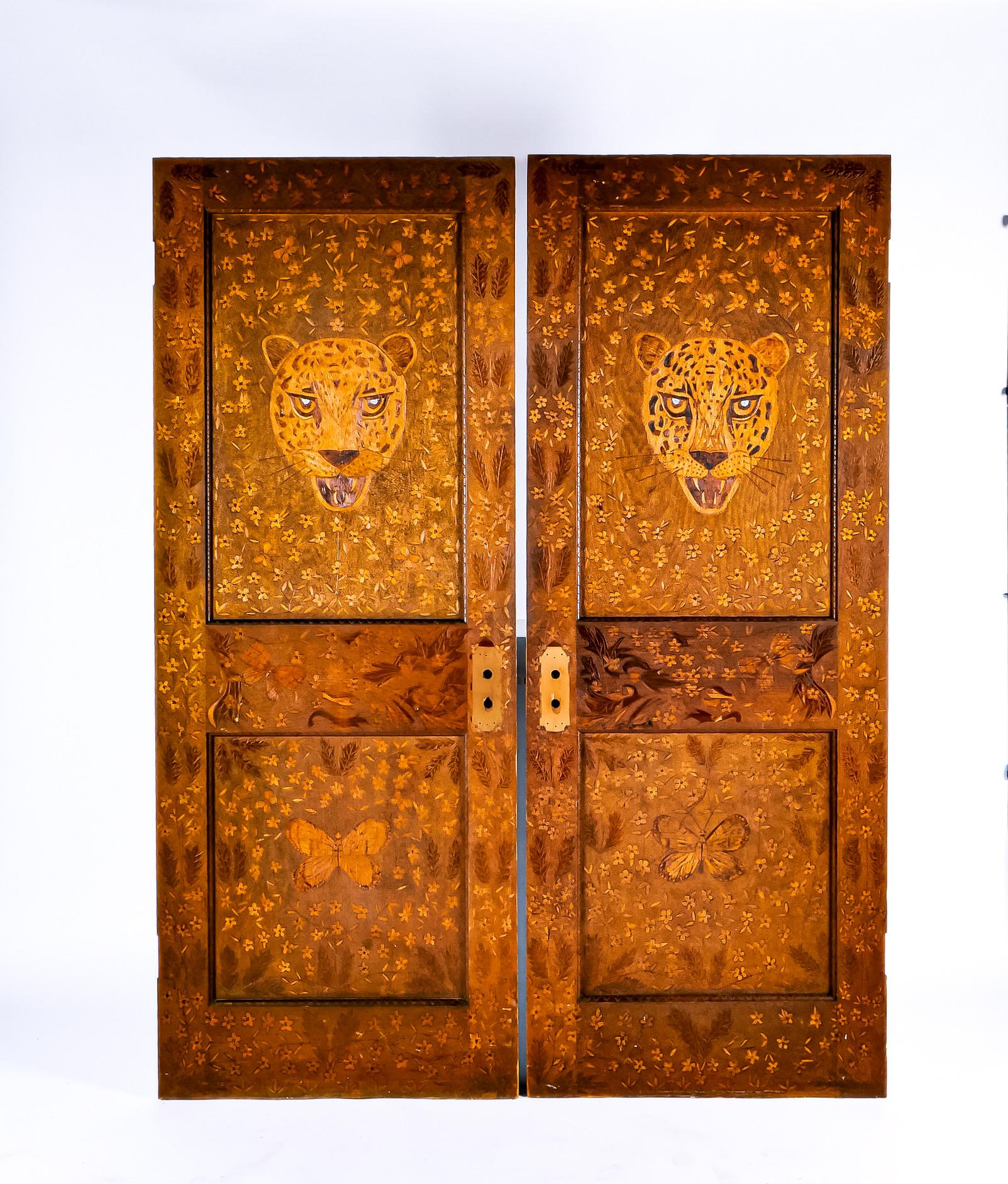 Arts and Crafts Hand-decorated doors, a pair For Sale