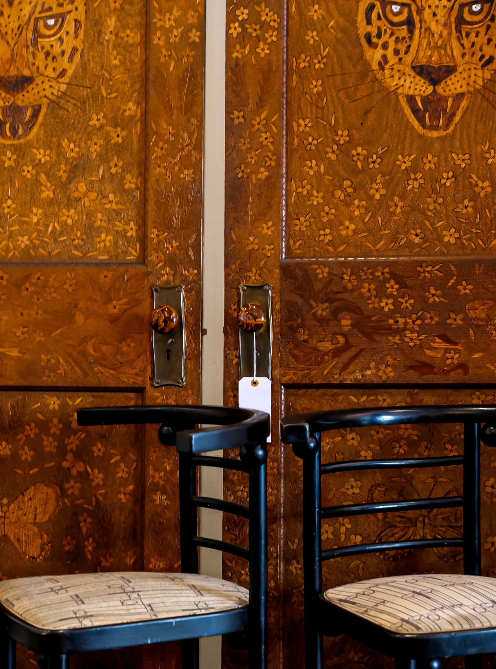 Hand-decorated doors, a pair In Fair Condition For Sale In Portland, OR