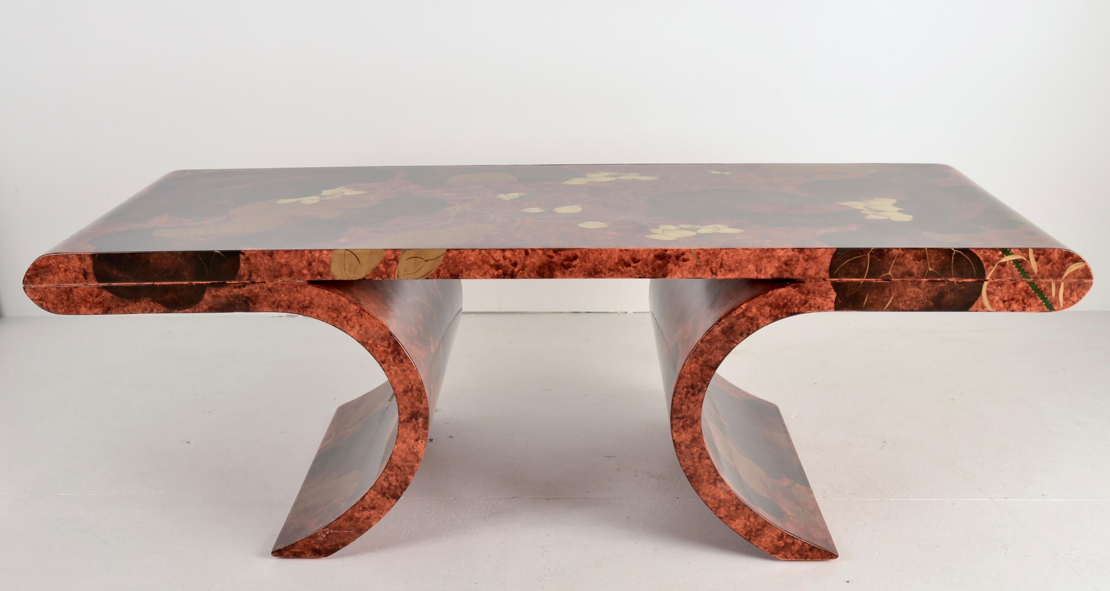 Post-Modern Hand Decorated Lacquer on Wood Cocktail Table, c 1980s For Sale