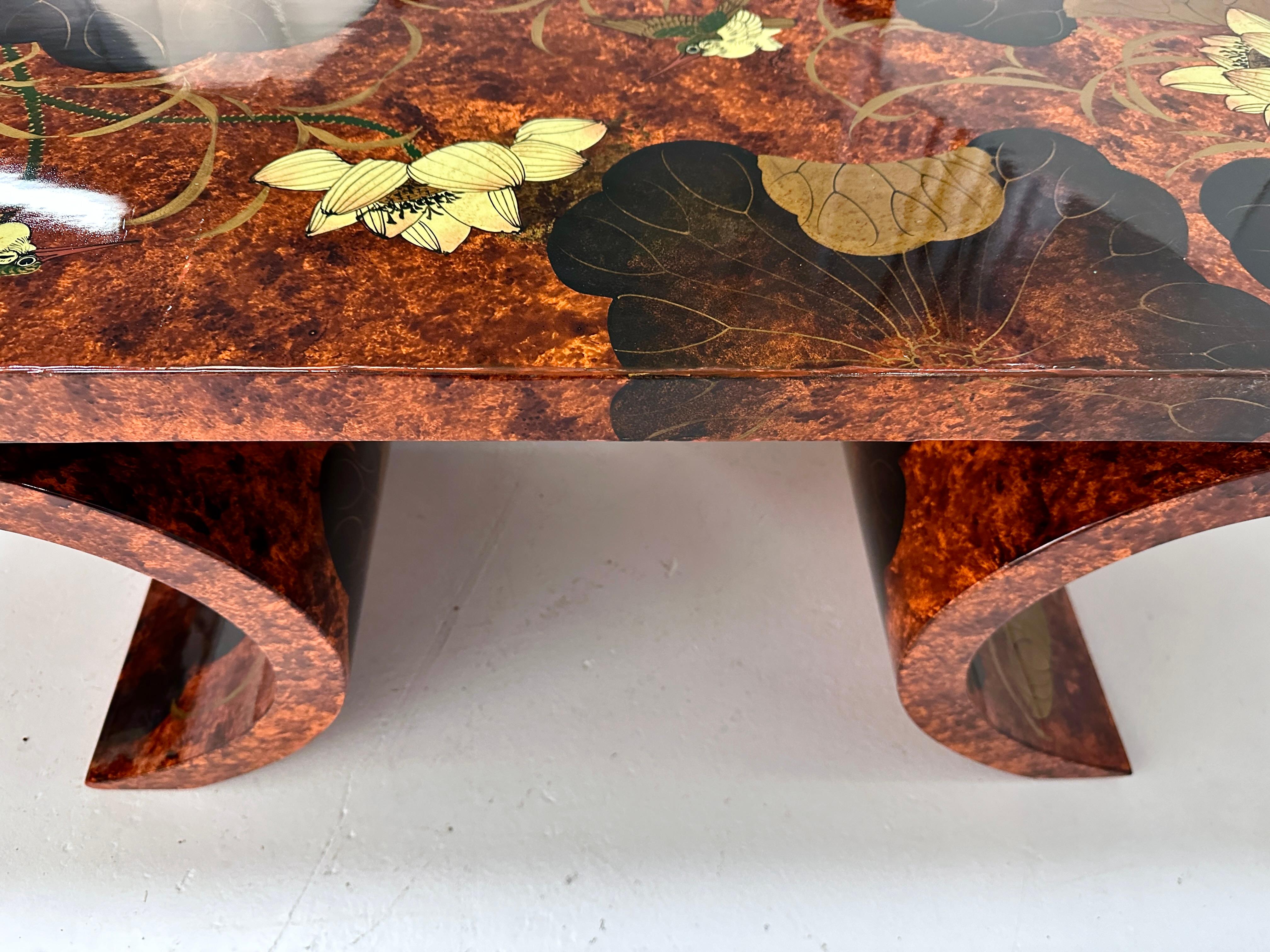 Hand Decorated Lacquer on Wood Cocktail Table, c 1980s For Sale 2