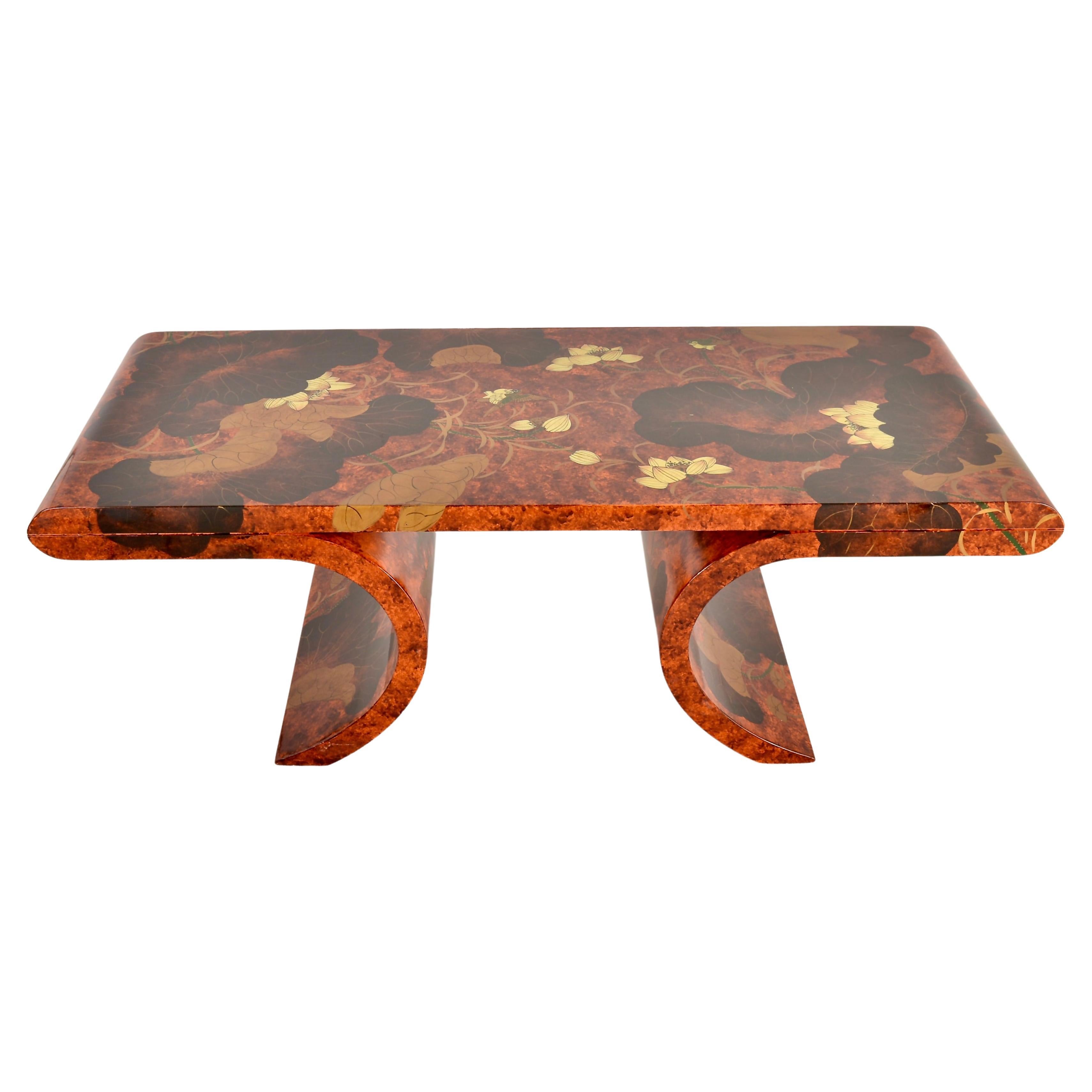 Hand Decorated Lacquer on Wood Cocktail Table, c 1980s For Sale