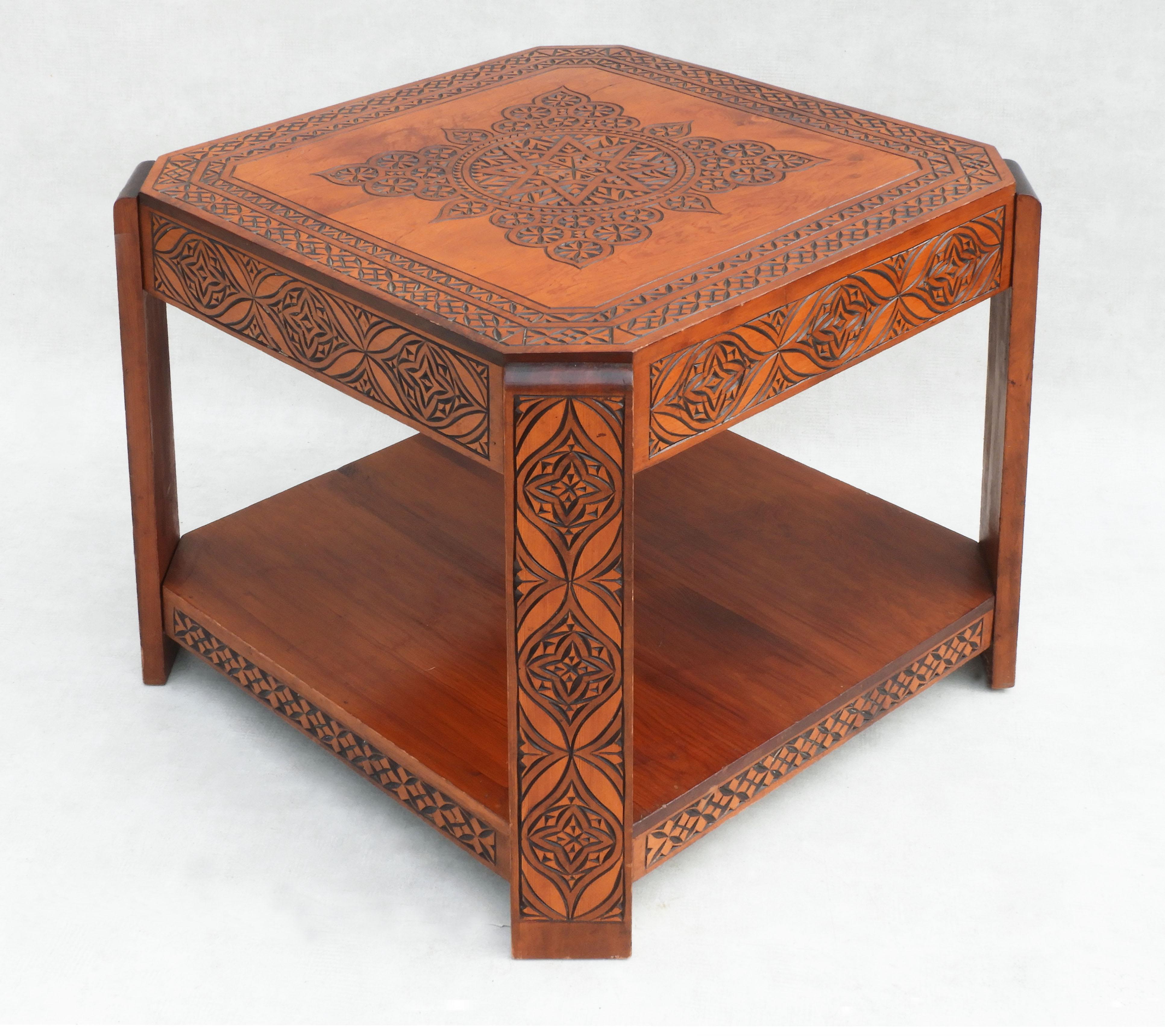 Hand-Carved Hand Decorated Mid Century Moroccan Coffee Table c1950 For Sale