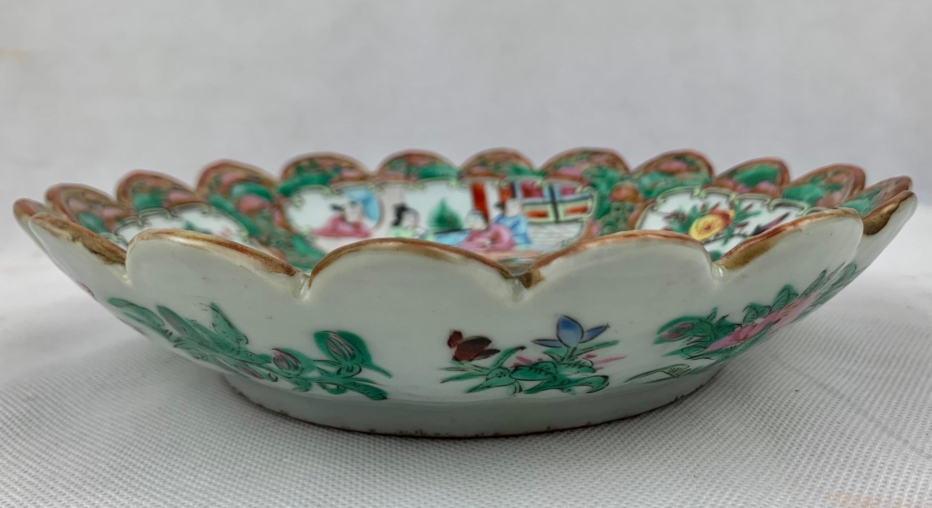 Hand-Crafted Scalloped Edge Rose Medallion Hand Decorated Porcelain Bowl-Chinese Export