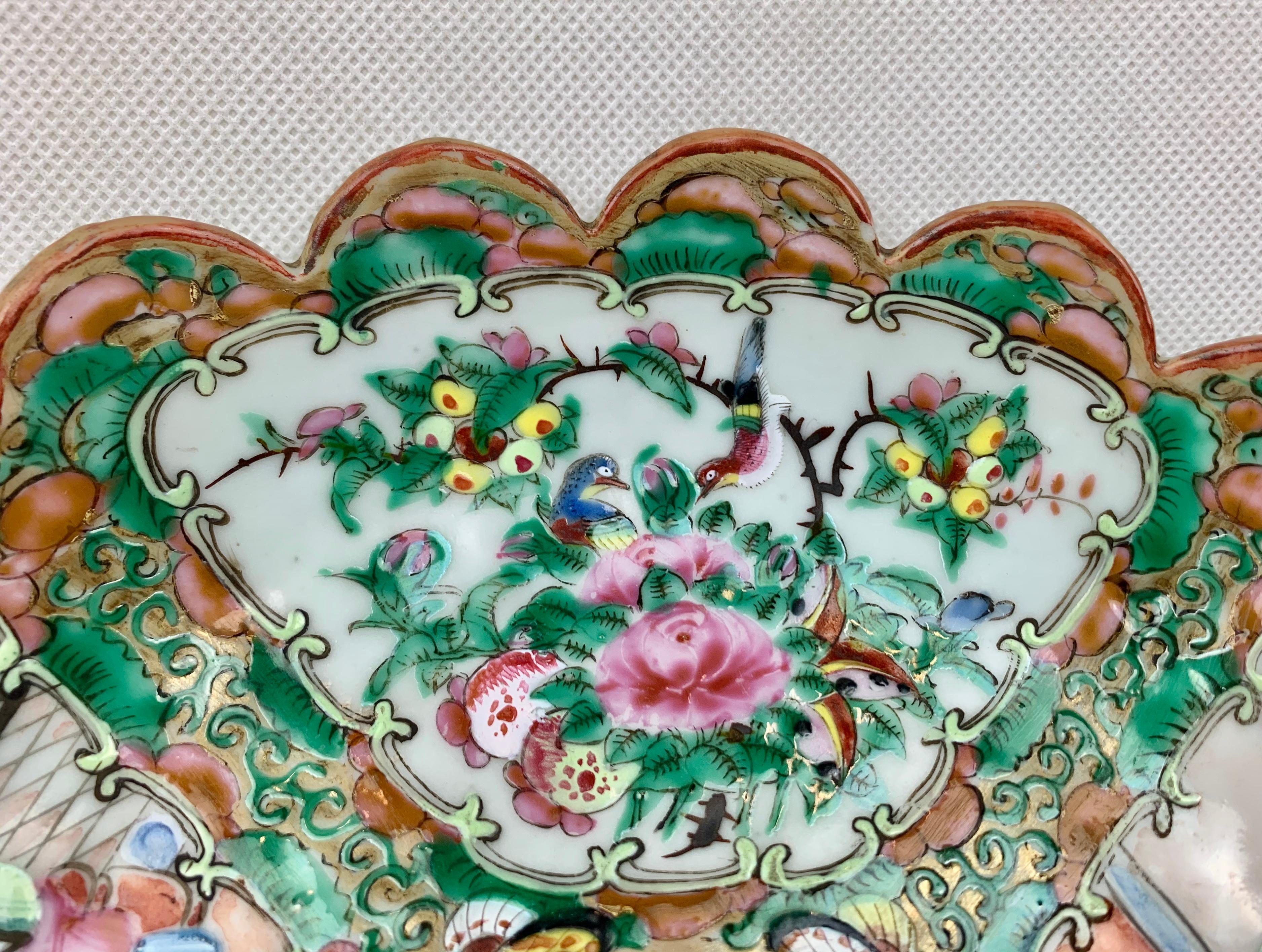 Late 19th Century Scalloped Edge Rose Medallion Hand Decorated Porcelain Bowl-Chinese Export