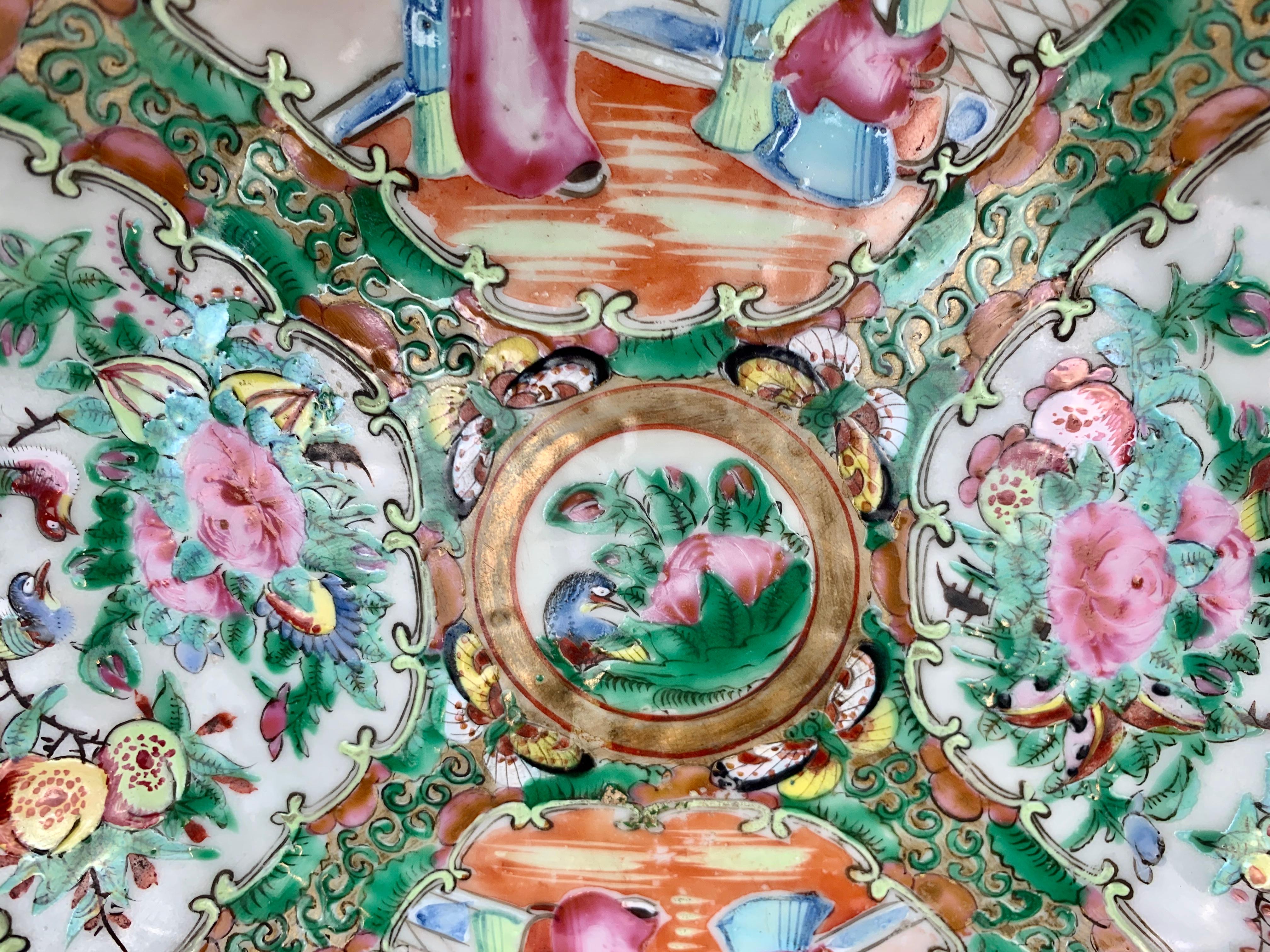 Enamel Scalloped Edge Rose Medallion Hand Decorated Porcelain Bowl-Chinese Export
