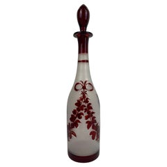 Antique Hand Decorated Victorian Ruby Red Wine Decanter with Stopper