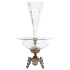 Vaso da centro/fiori con diamante tagliato a mano e smalto a campionatura firmato Baccarat