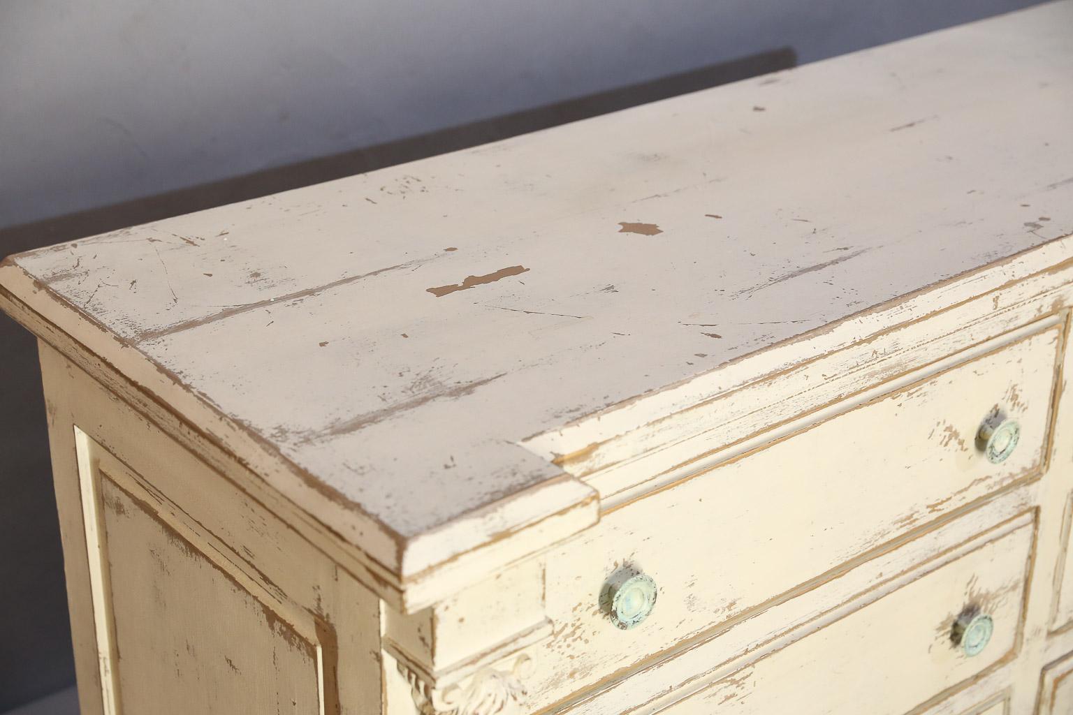 Distressed  Neoclassical-style White Painted Chest of Drawers For Sale 5