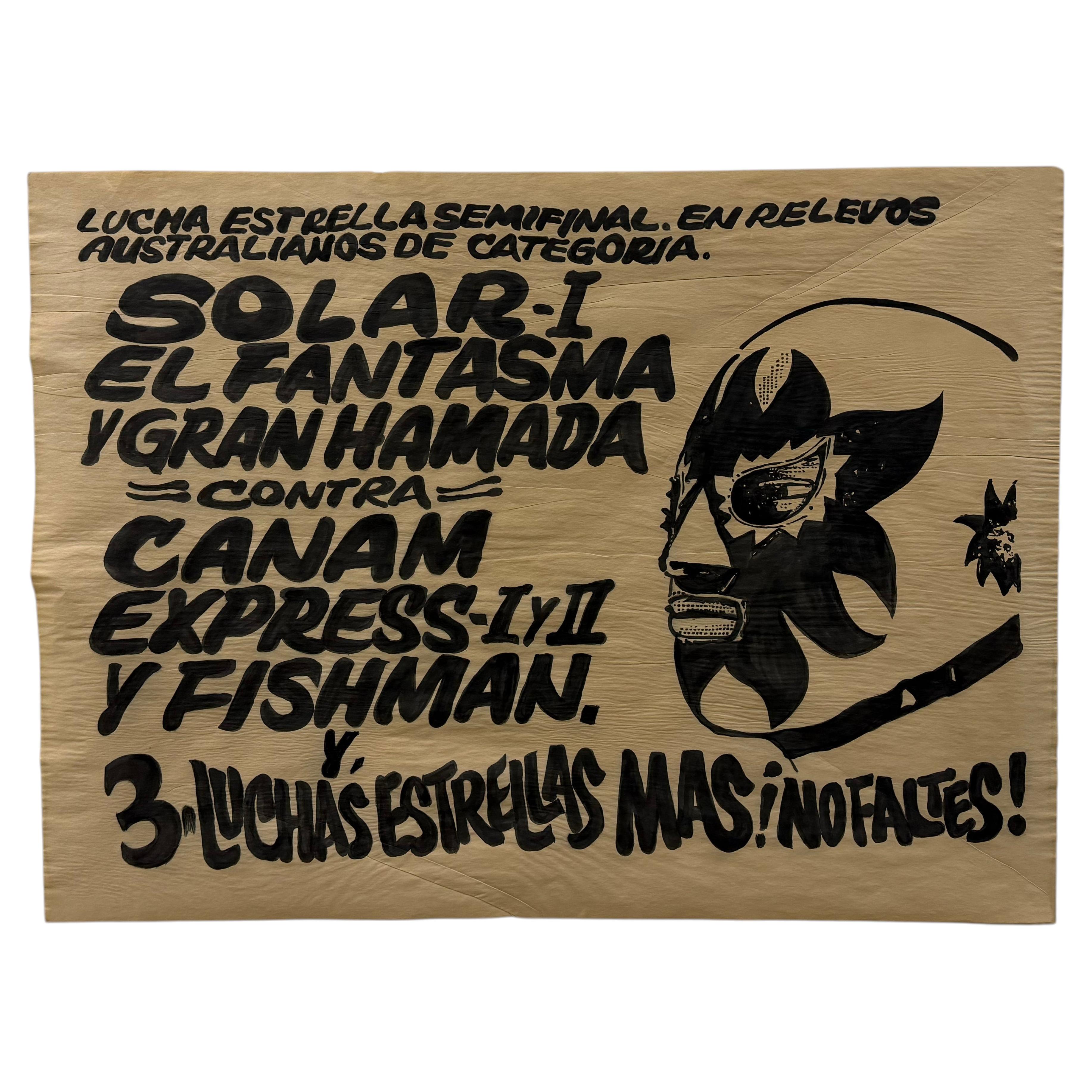 Affiche de lucha libre dessinée à la main à l'encre de Chine sur papier kraft en vente