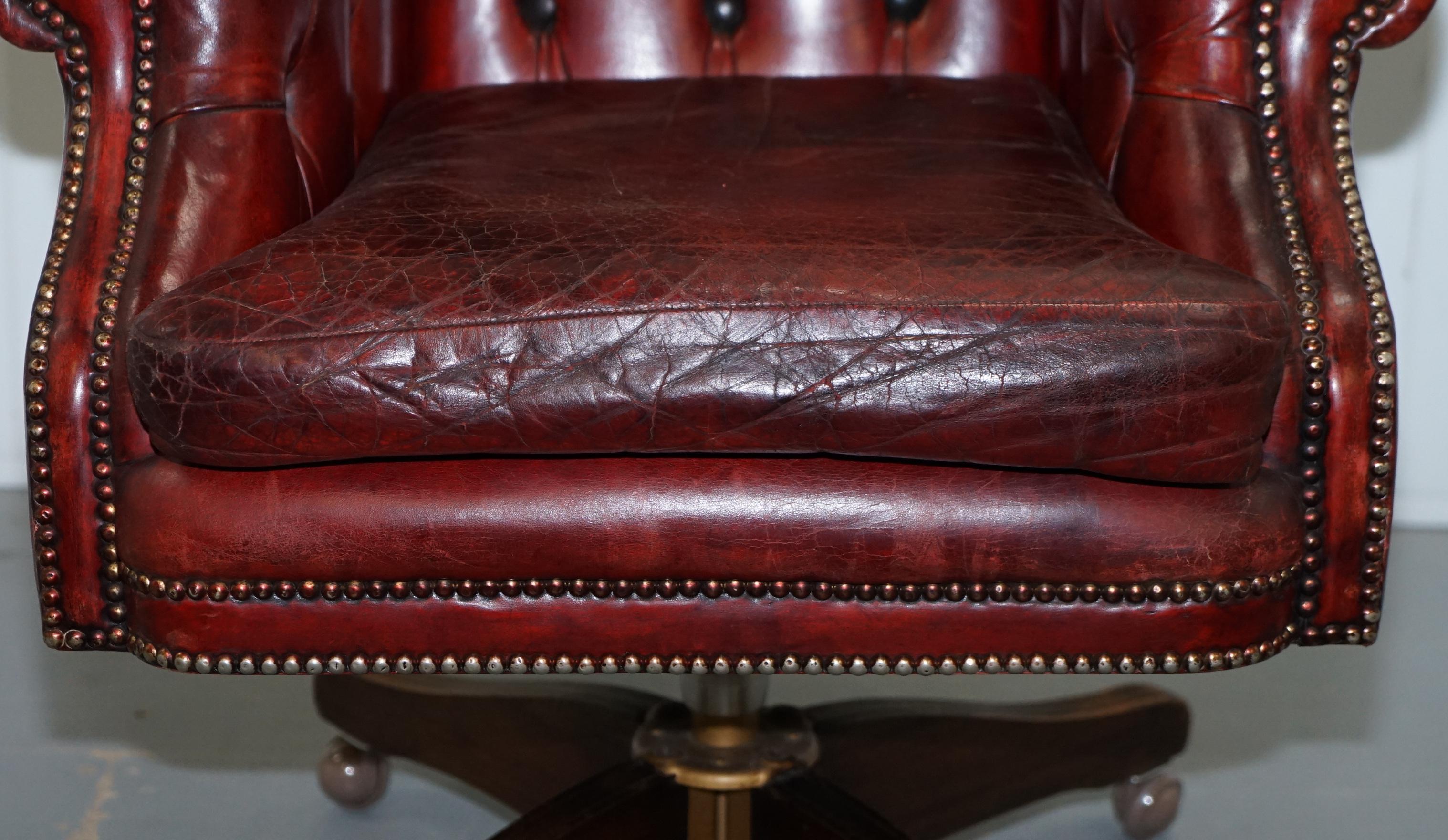 Hand Dyed 1960s Chesterfield Oxblood Leather Directors Captains Office Chair 4