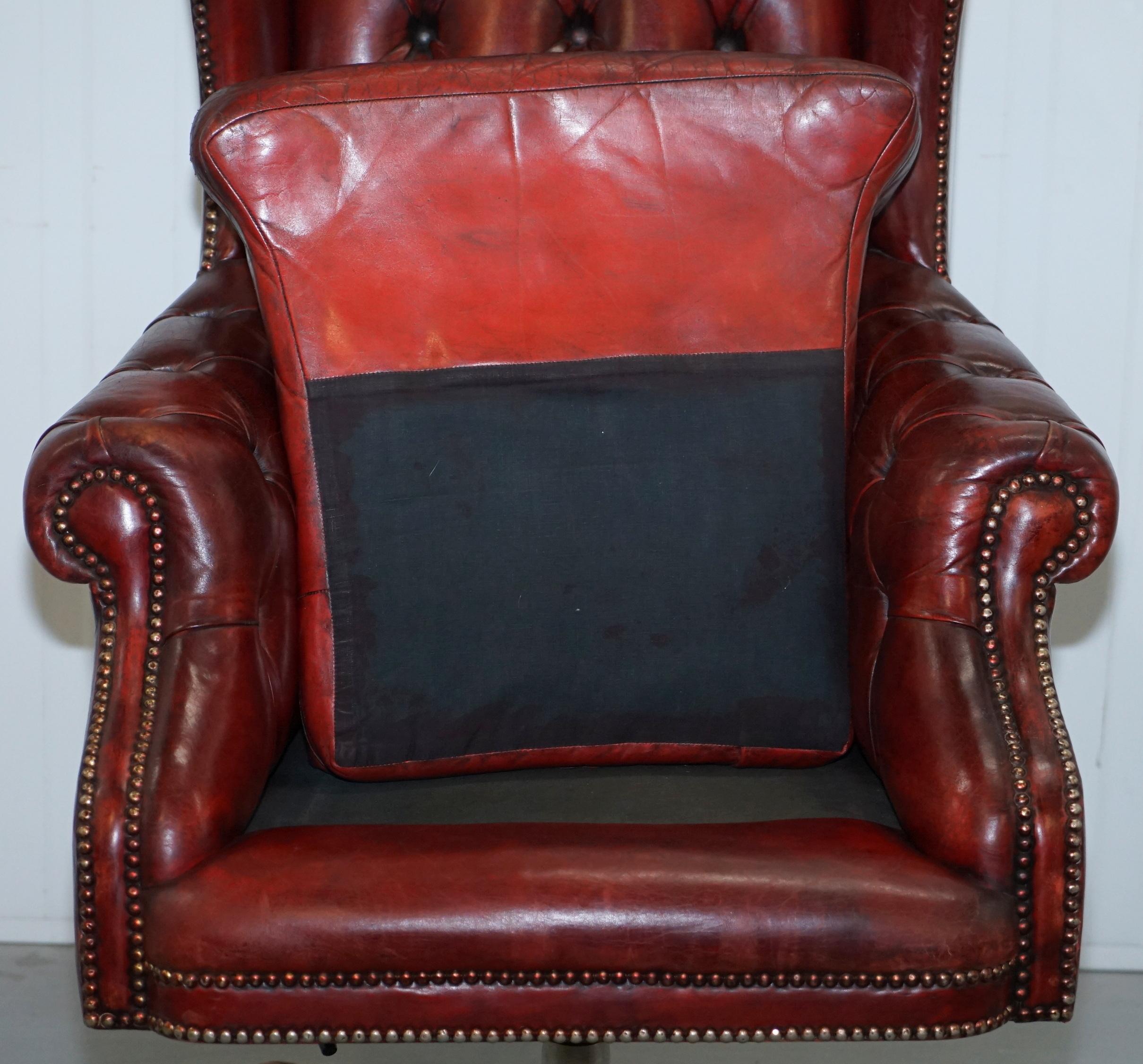 Hand Dyed 1960s Chesterfield Oxblood Leather Directors Captains Office Chair 5