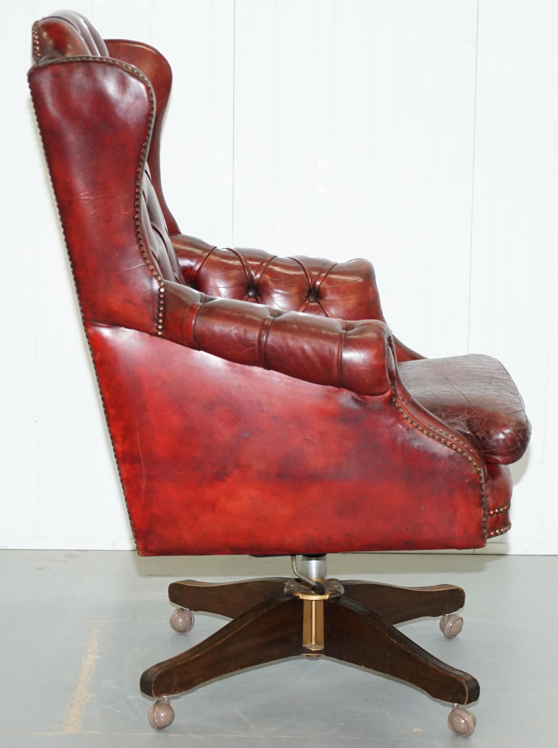 Hand Dyed 1960s Chesterfield Oxblood Leather Directors Captains Office Chair 6
