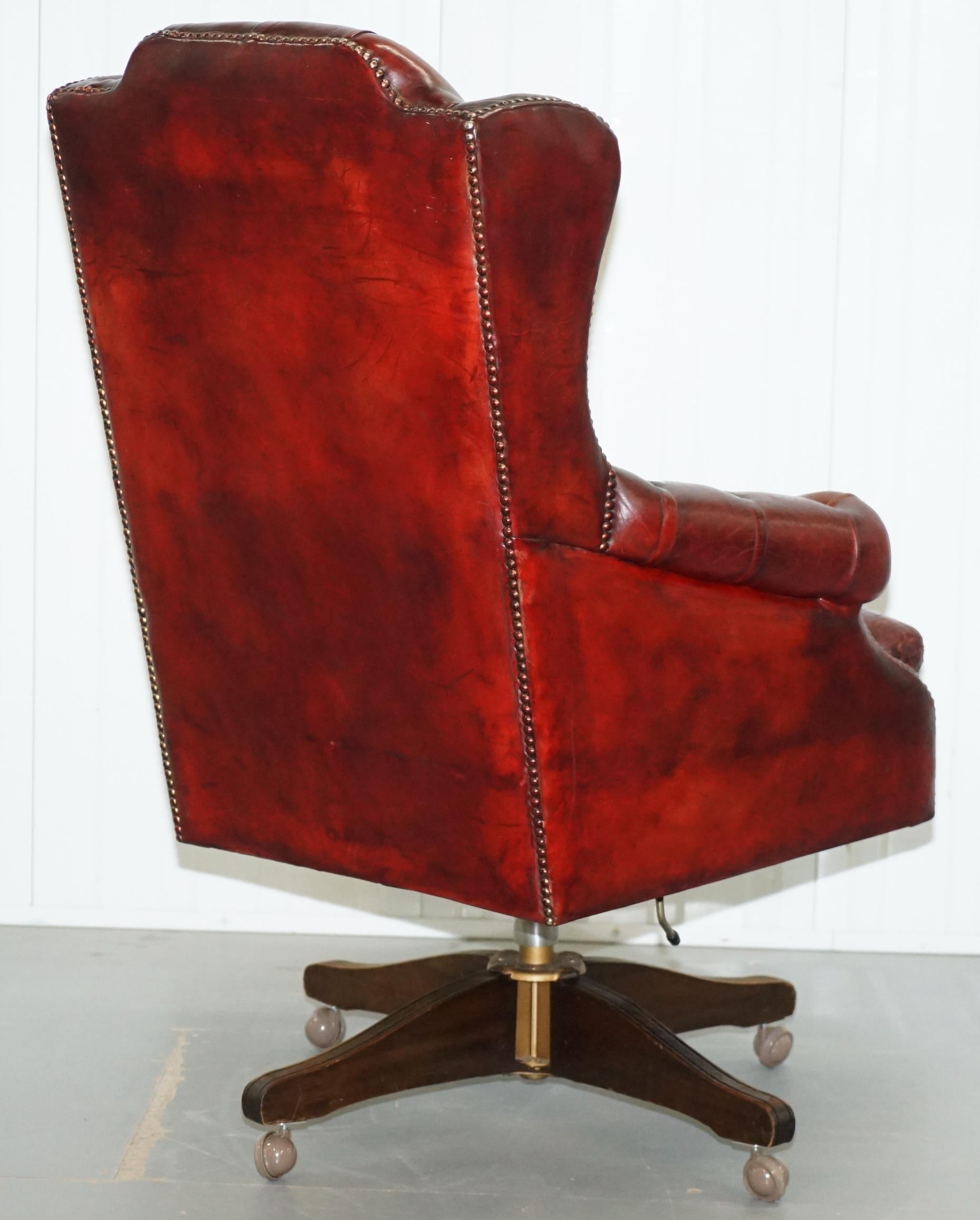 Hand Dyed 1960s Chesterfield Oxblood Leather Directors Captains Office Chair 10
