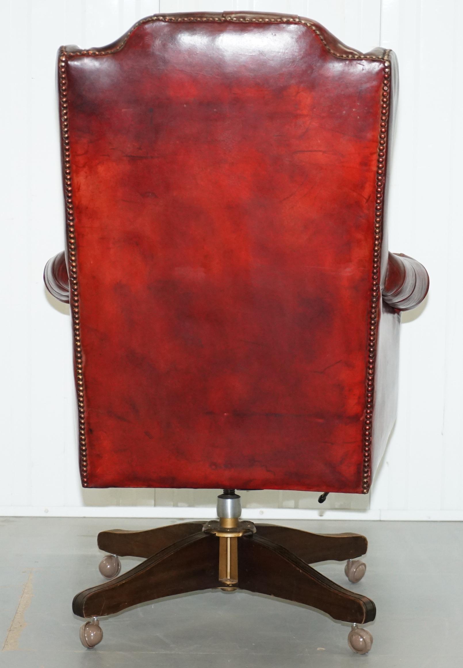 Hand Dyed 1960s Chesterfield Oxblood Leather Directors Captains Office Chair 11