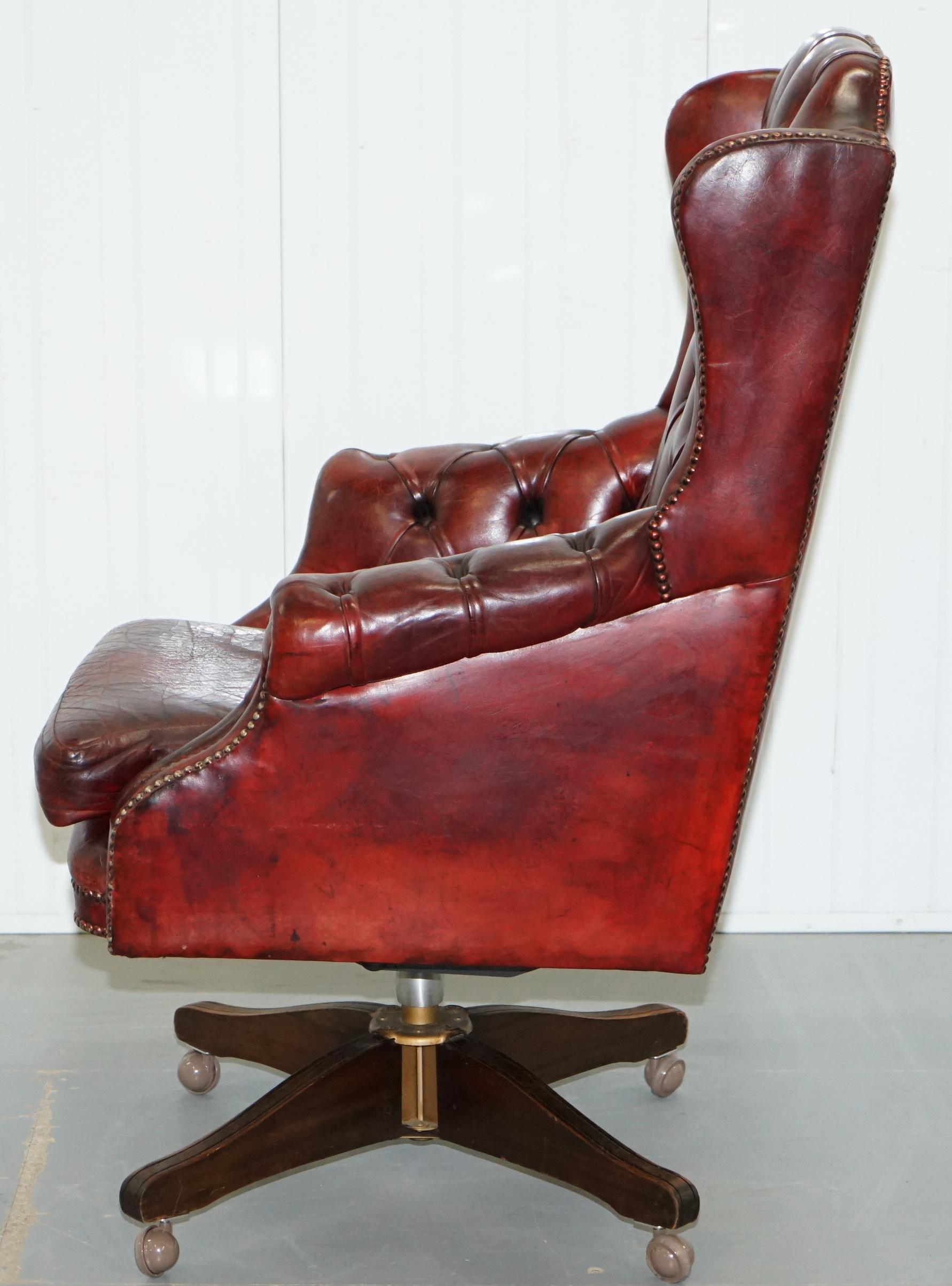 Hand Dyed 1960s Chesterfield Oxblood Leather Directors Captains Office Chair 12