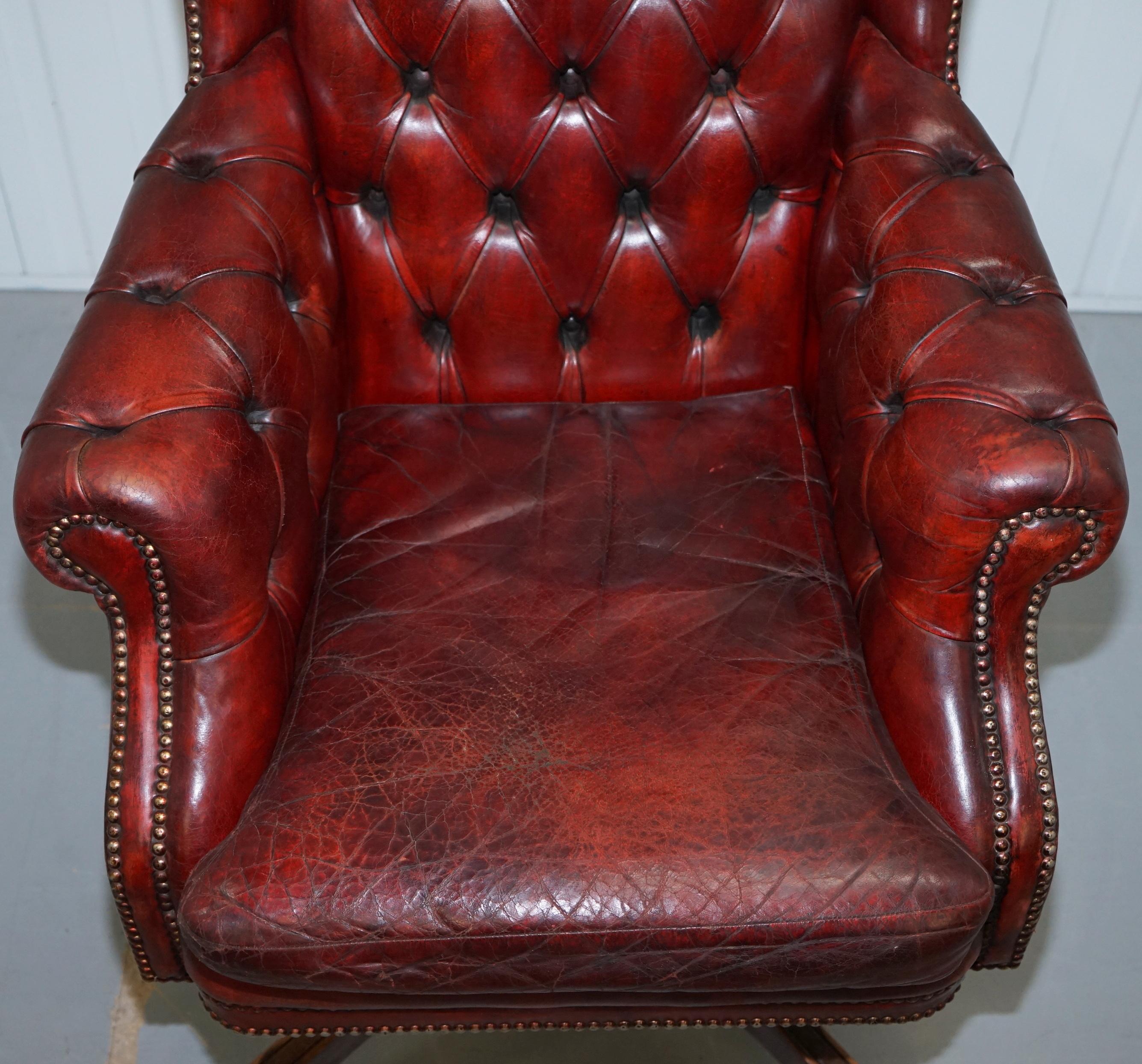 Hand Dyed 1960s Chesterfield Oxblood Leather Directors Captains Office