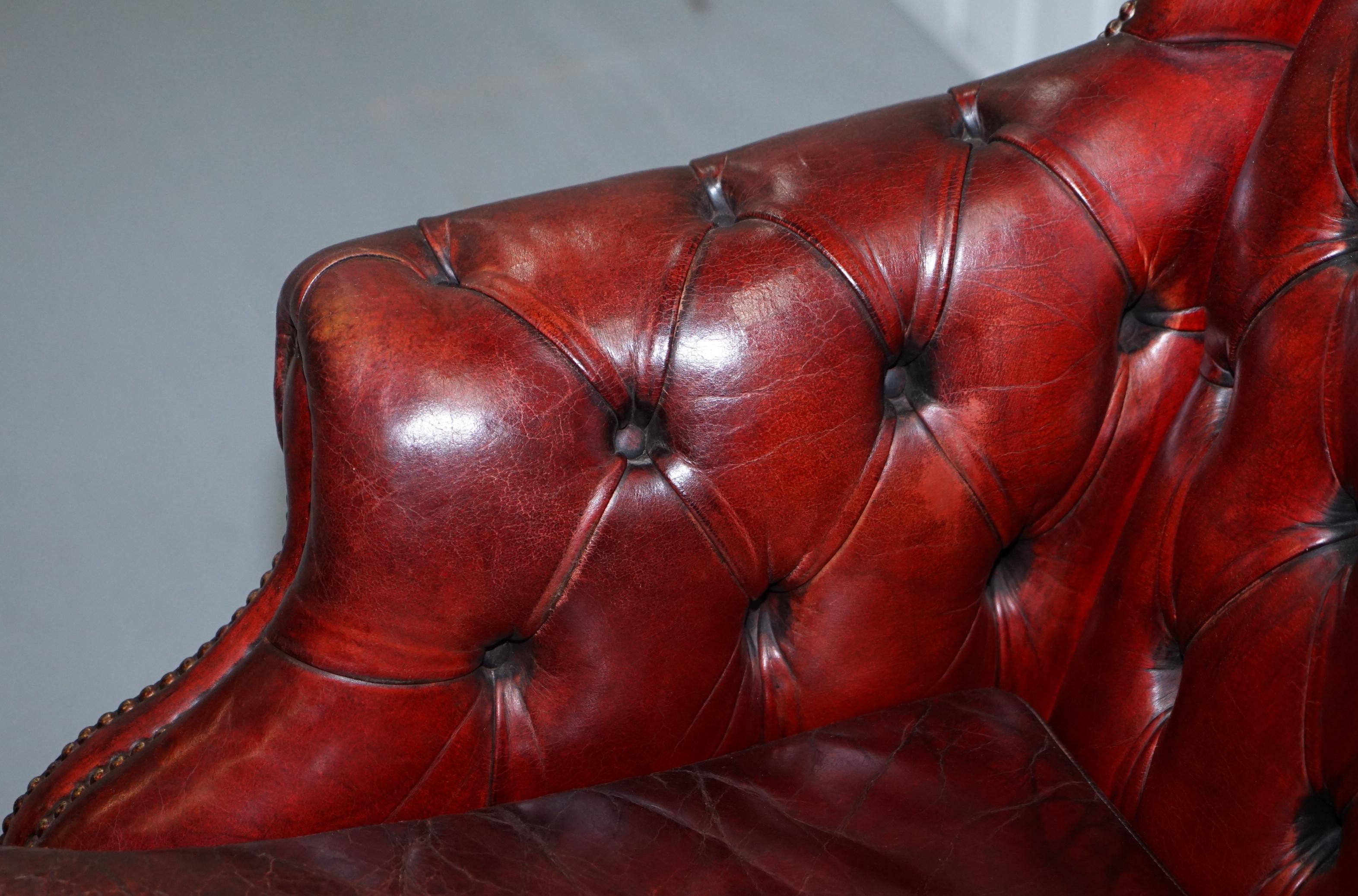 English Hand Dyed 1960s Chesterfield Oxblood Leather Directors Captains Office Chair