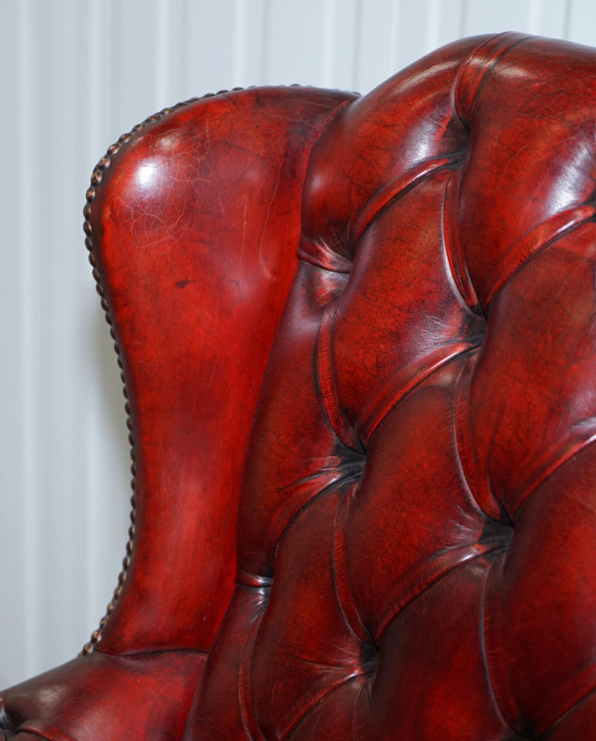 Hand-Crafted Hand Dyed 1960s Chesterfield Oxblood Leather Directors Captains Office Chair