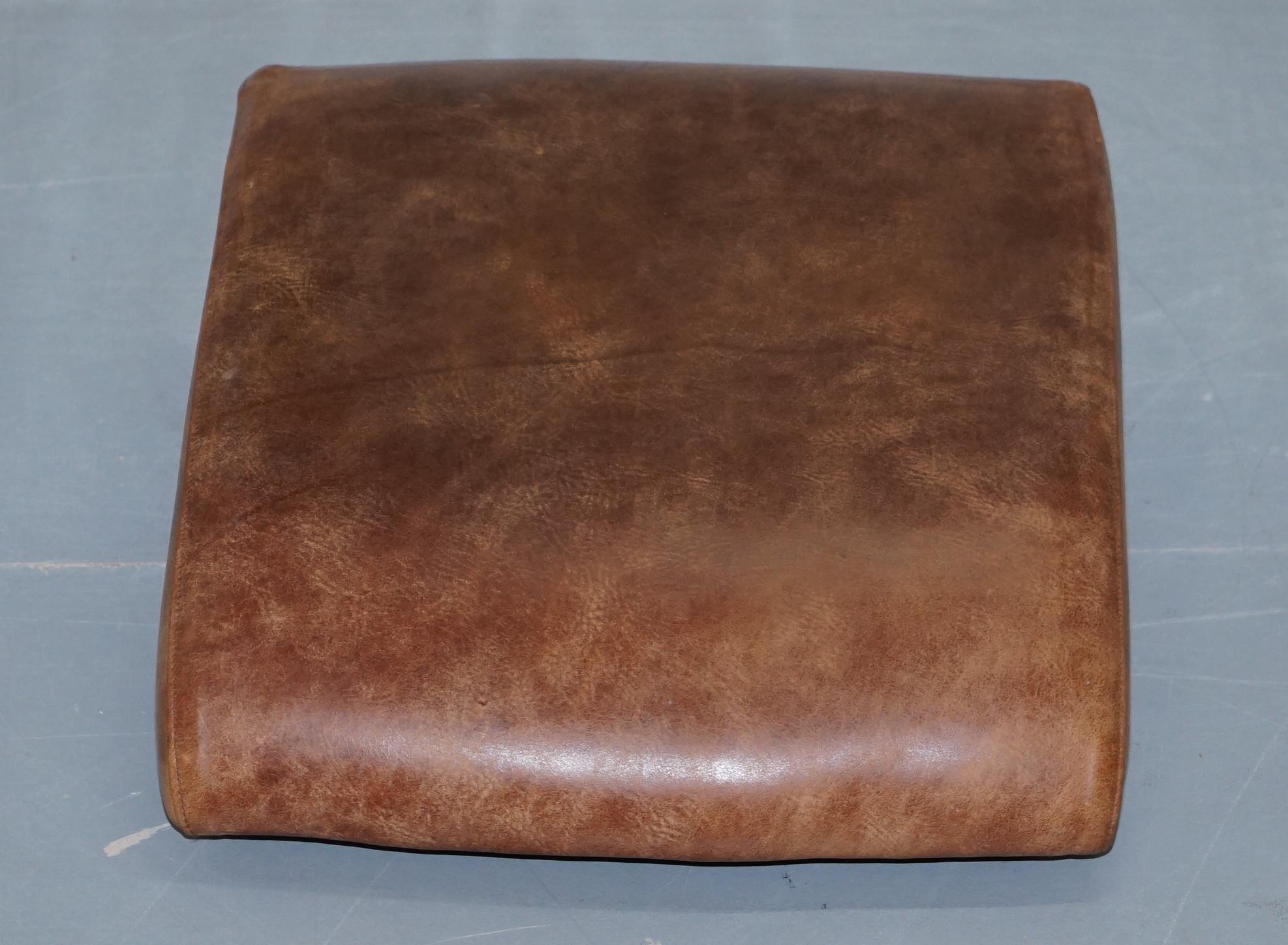 Hand Dyed Aged Brown Leather John Sankey Byron Slipper Armchair and Footstool 7