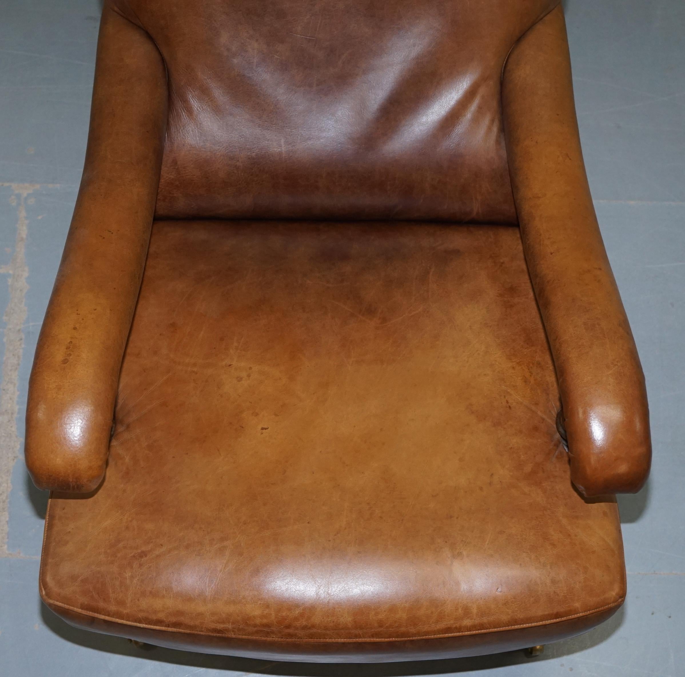 British Hand Dyed Aged Brown Leather John Sankey Byron Slipper Armchair and Footstool