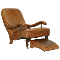 Hand Dyed Aged Brown Leather John Sankey Byron Slipper Armchair and Footstool