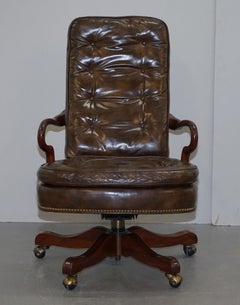 Hand Dyed Brown Leather Chesterfield Buttoned Directors Captains Office Armchair