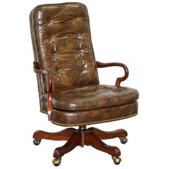 Vintage Hand Dyed Brown Leather Chesterfield Buttoned Directors Captains Office Armchair