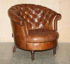 BRACCIALE A BARRE DI CLUB Chesterfield IN PELLE MARRONE TINTURATO A MANO CON CASTELLI IN OTTONE