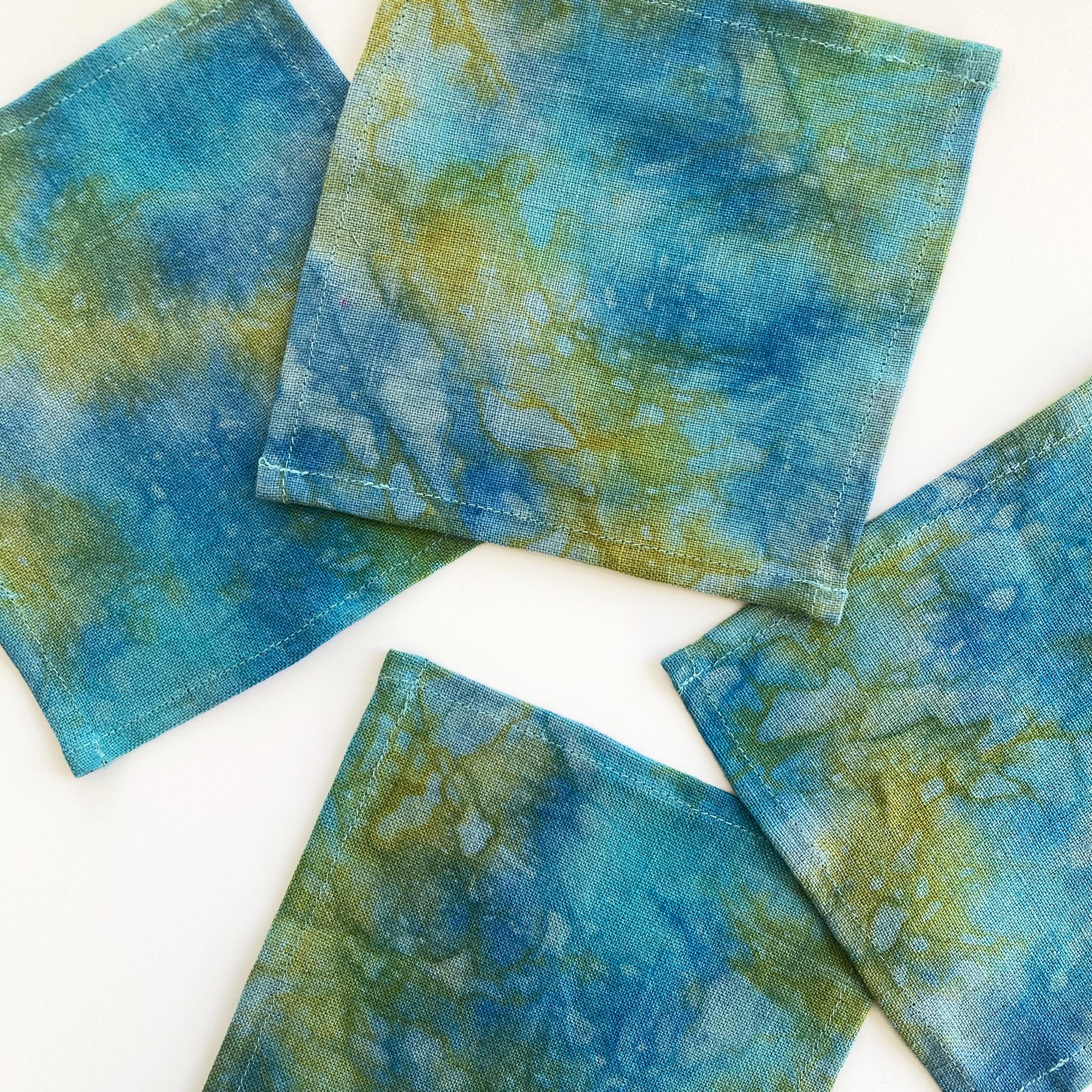 Modern Hand Dyed Cocktail Napkins, Moonrise Abstract Pattern, Set of Four For Sale