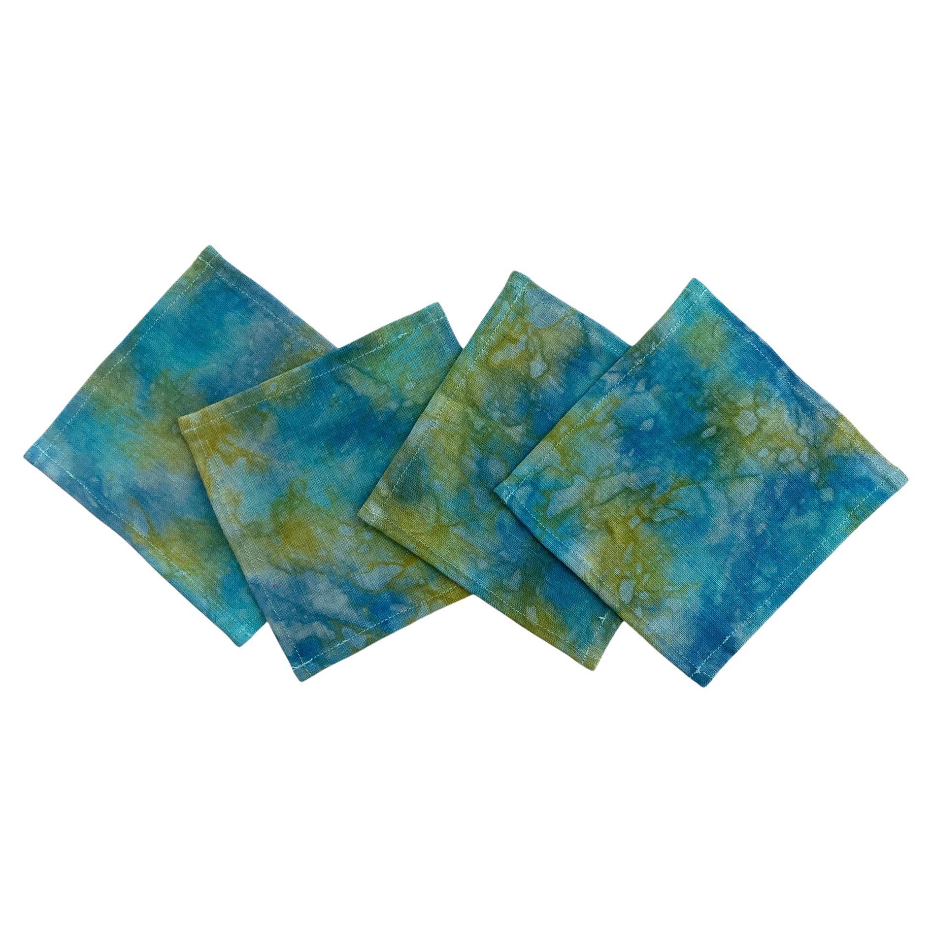 Hand Dyed Cocktail Napkins, Moonrise Abstract Pattern, Set of Four