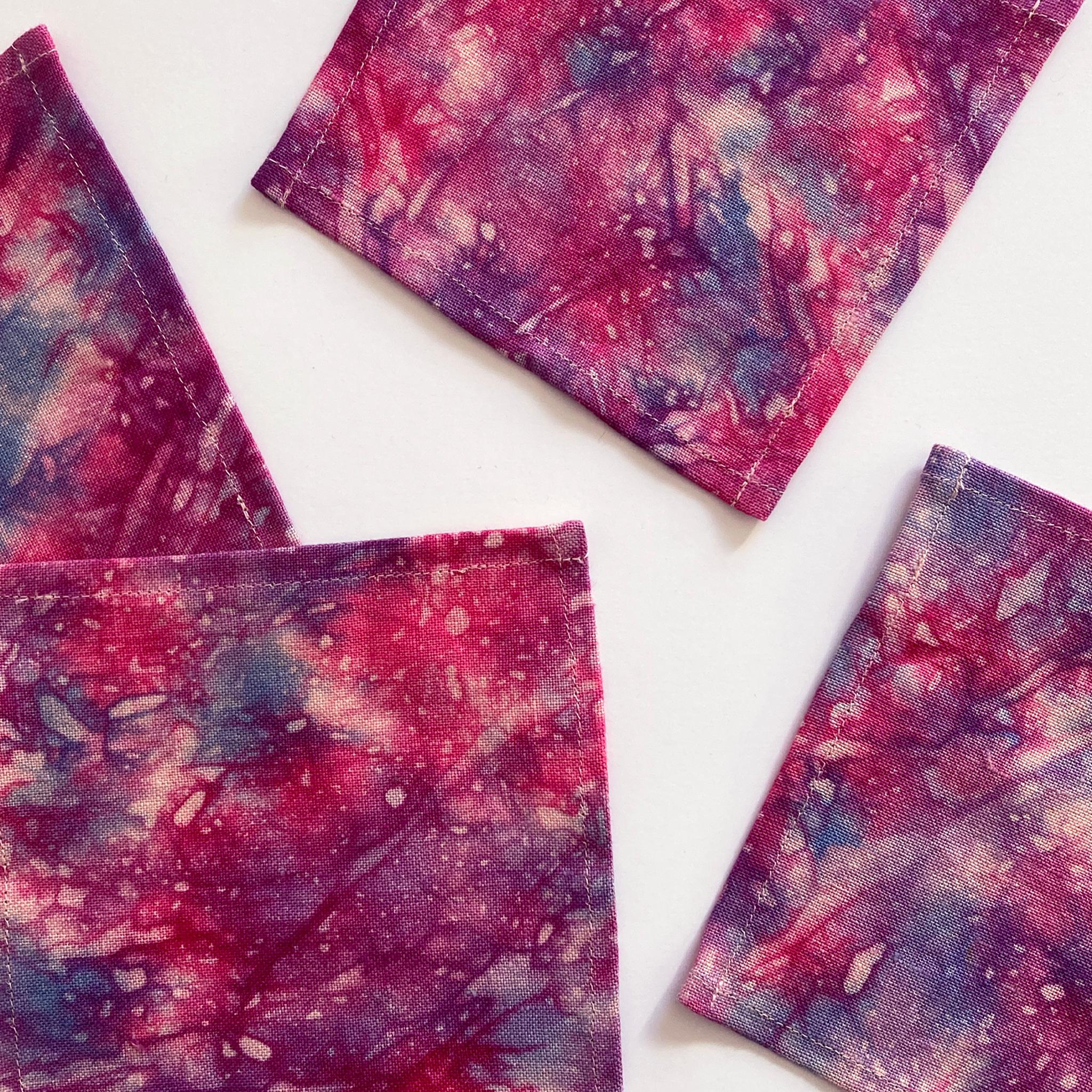 Modern Hand Dyed Cocktail Napkins, Nightfall Abstract Pattern, Set of Four For Sale