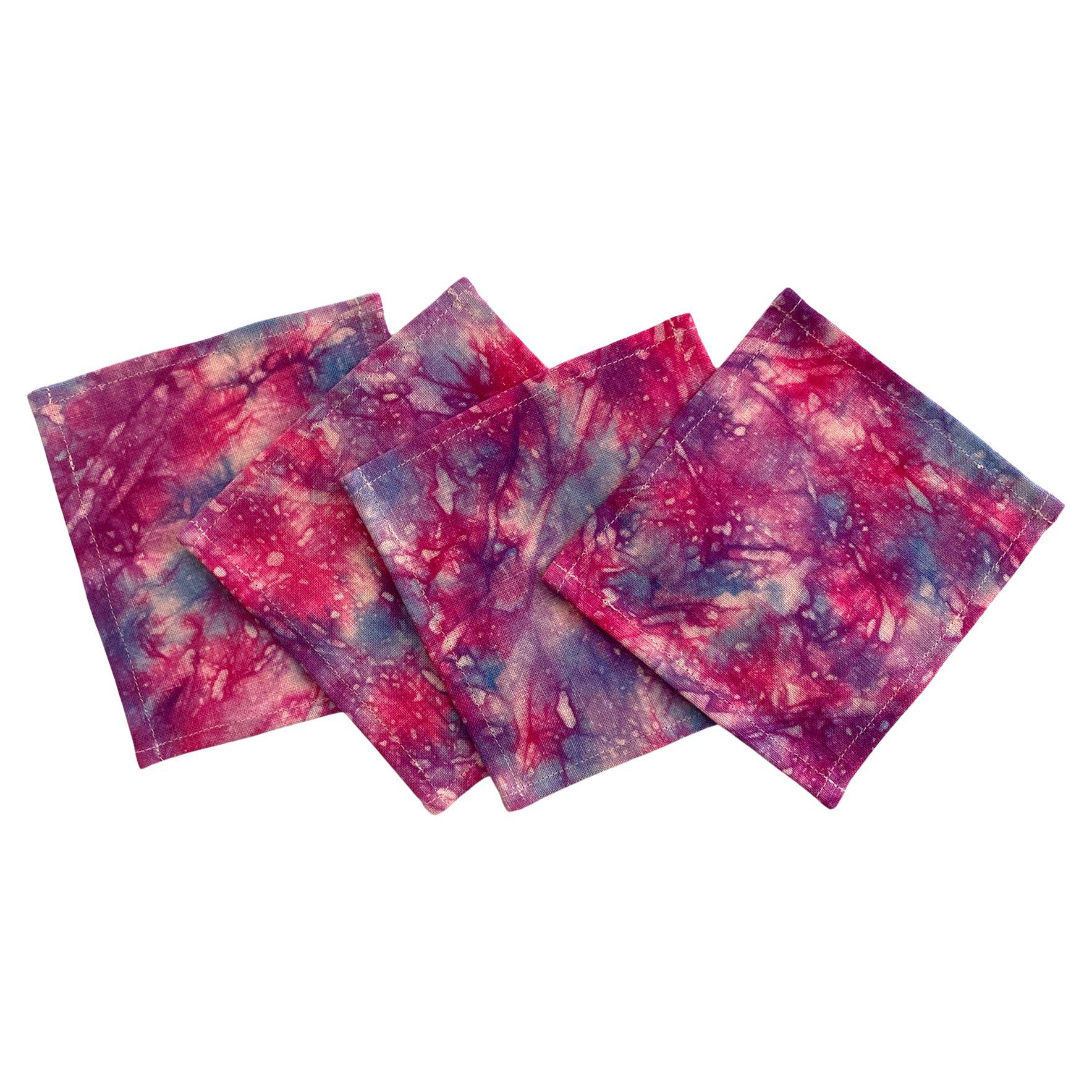 Hand Dyed Cocktail Napkins, Nightfall Abstract Pattern, Set of Four For Sale