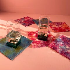 Hand Dyed Cocktail Napkins, Sunrise Abstract Pattern, Set of Four