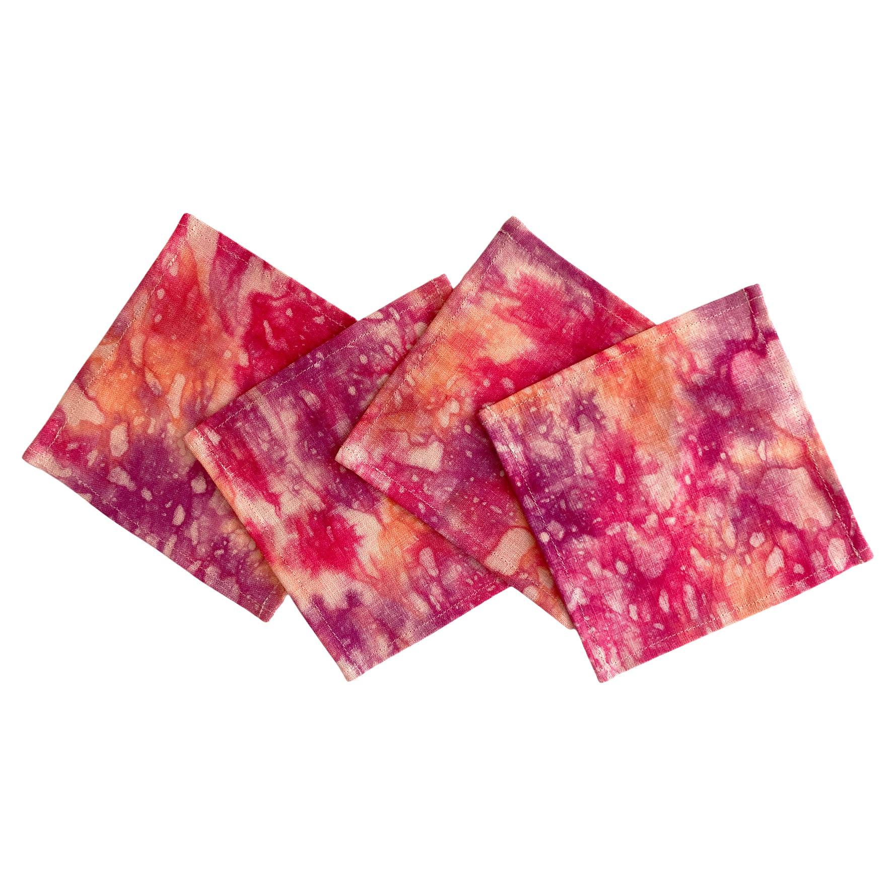 Napkins de cocktail teints à la main, motif abstrait Sunrise, lot de quatre