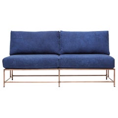 Hand-Dyed Indigo Canvas and Antique Copper Loveseat