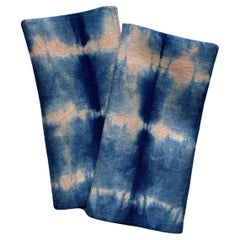 Hand Dyed Linen Napkins, Rose Pink & Indigo Blue Abstract Pattern, Set of Two