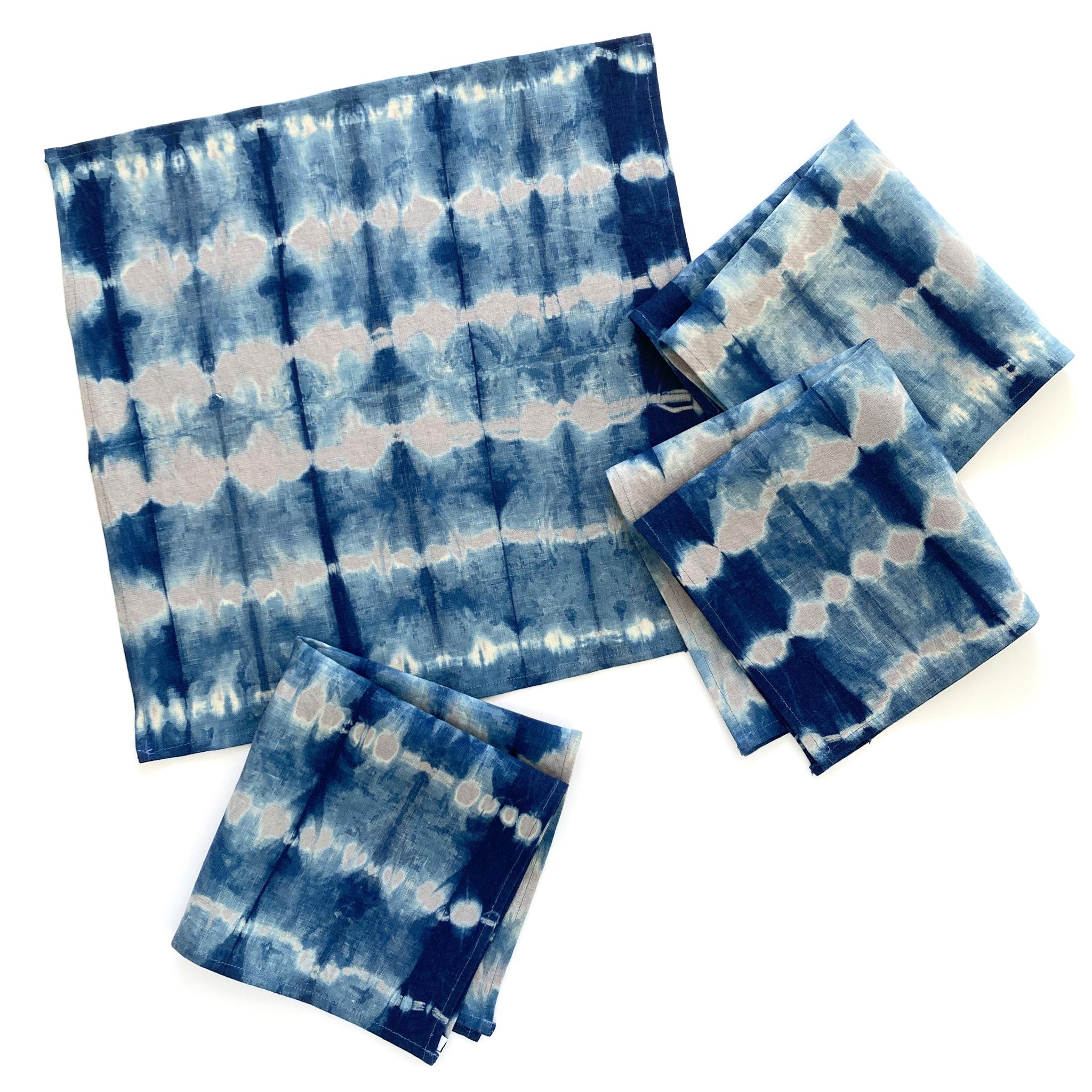 Modern Hand Dyed Linen Napkins, Silver Gray & Indigo Blue, Set of Four For Sale
