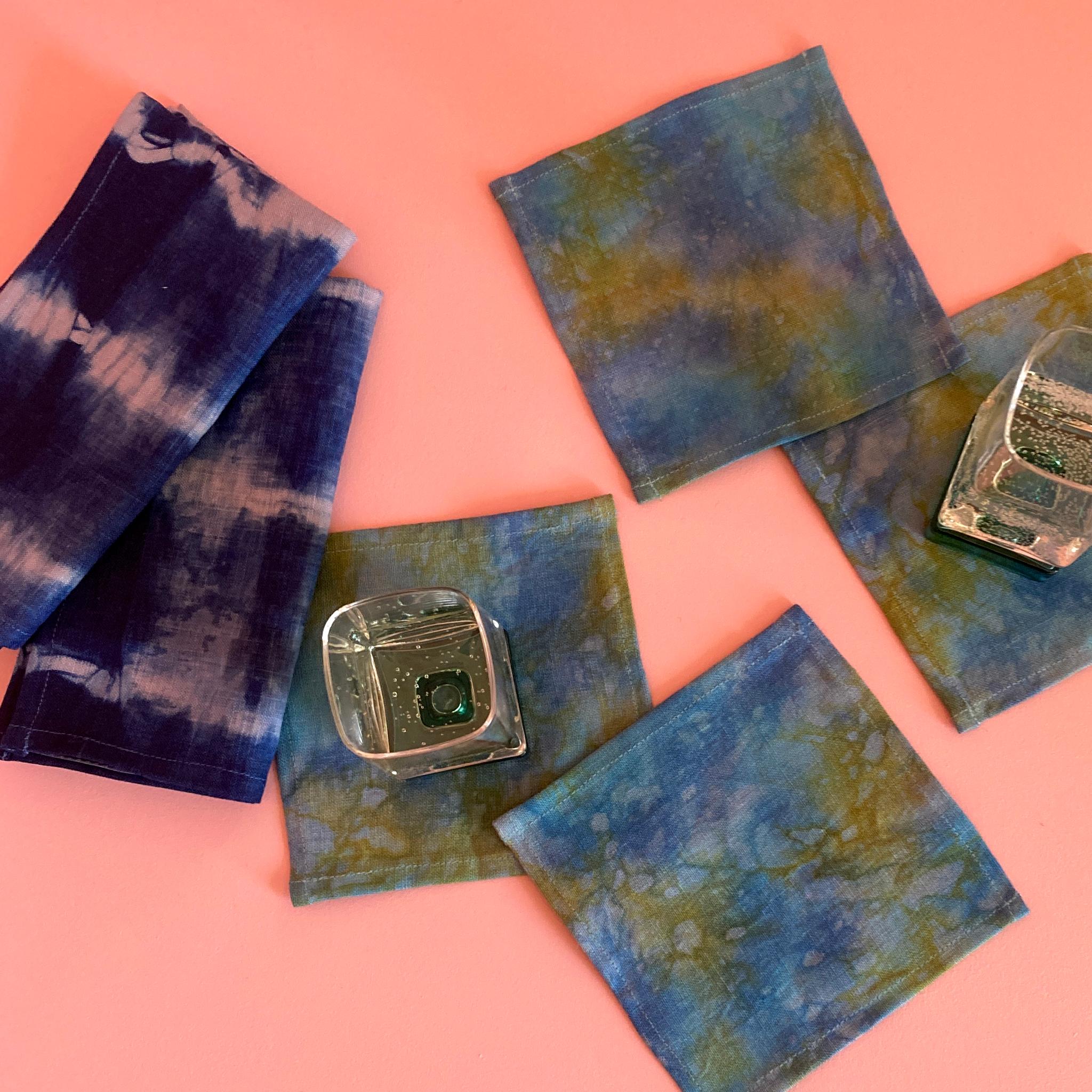 Hand Dyed Linen Napkins, Silver Gray & Indigo Blue Stripe Pattern, Set of Four In New Condition For Sale In New York, NY