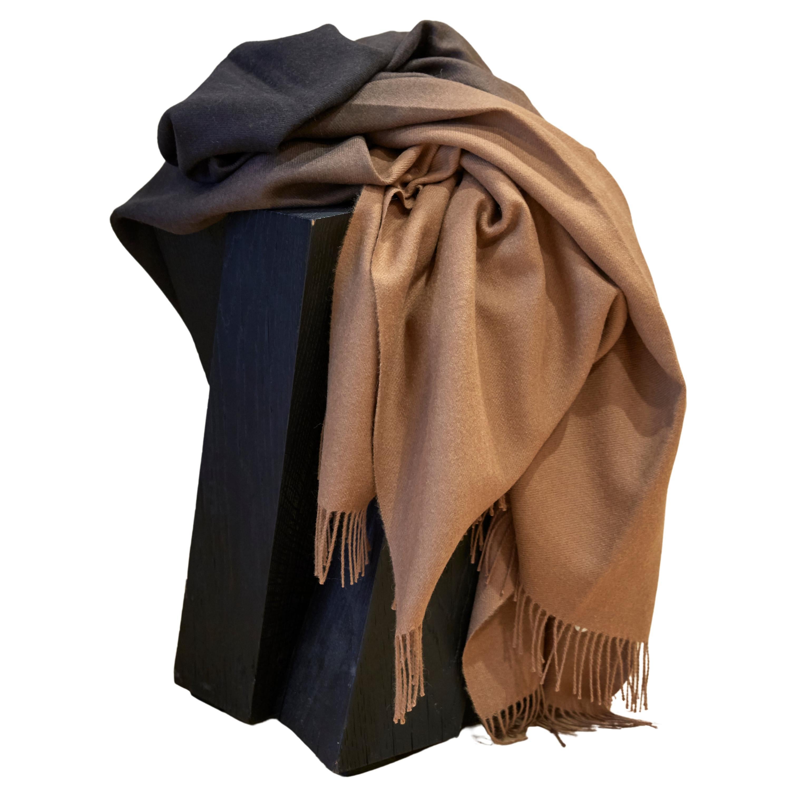 Contemporary Hand-Dyed Peruvian Luxury Baby Alpaca Wool Throw in Camel with Black Tint For Sale